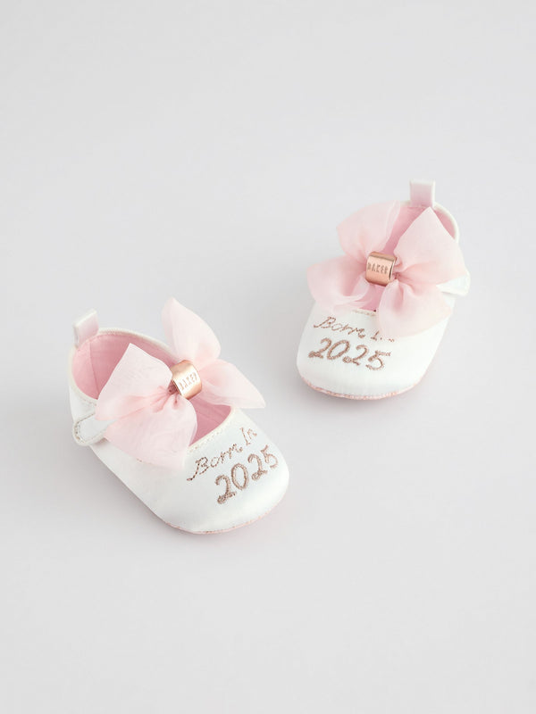 Baker by Ted Baker Baby Girls Born in 2025 Padded White/Pink Shoes With Bow