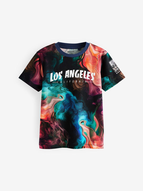 Black/Multi Marble Short Sleeve Graphic 100% Cotton T-Shirt (3-16yrs)