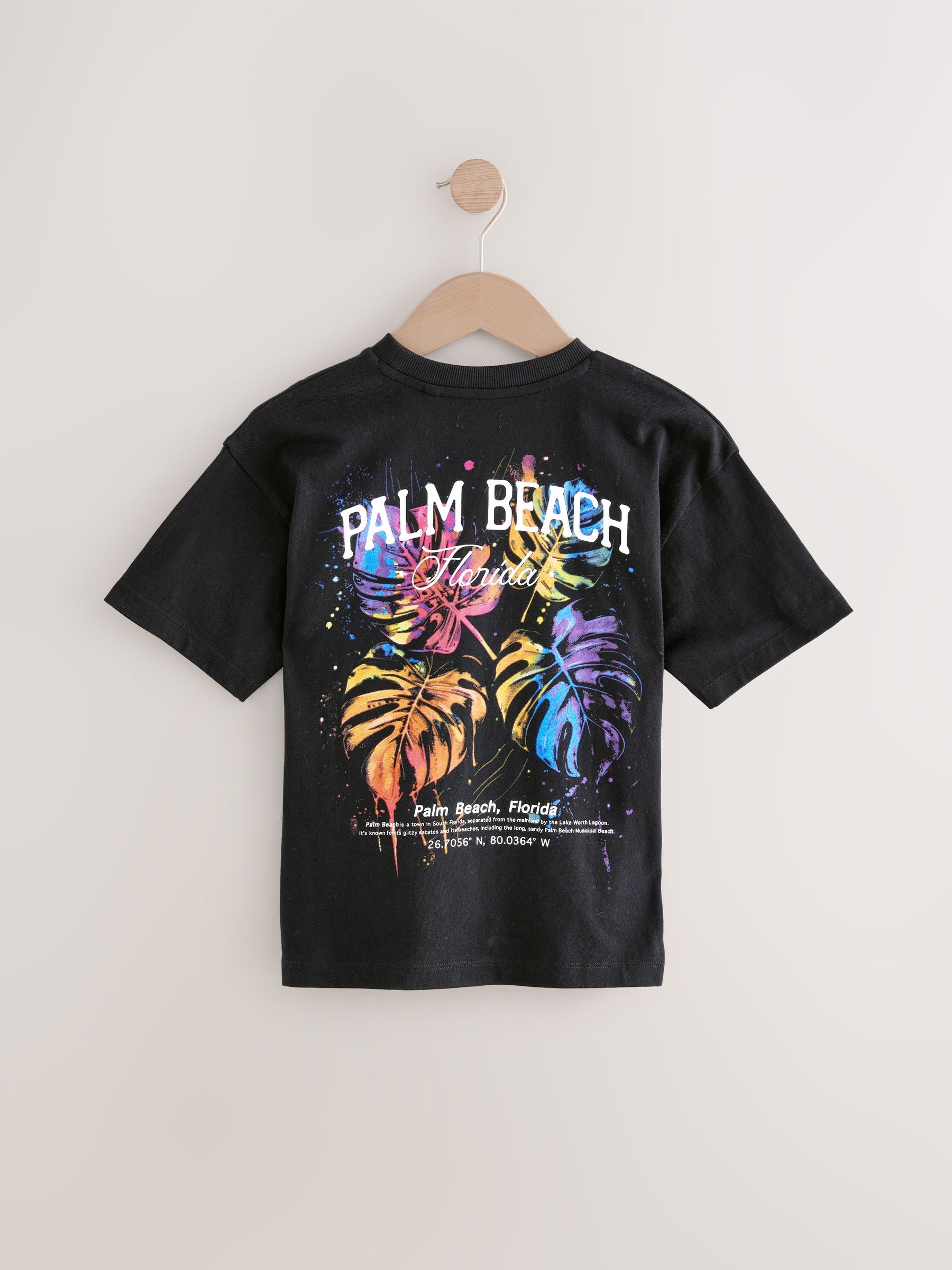 Black Palm Back Print Relaxed Fit Short Sleeve Graphic T-Shirt (3-16yrs)