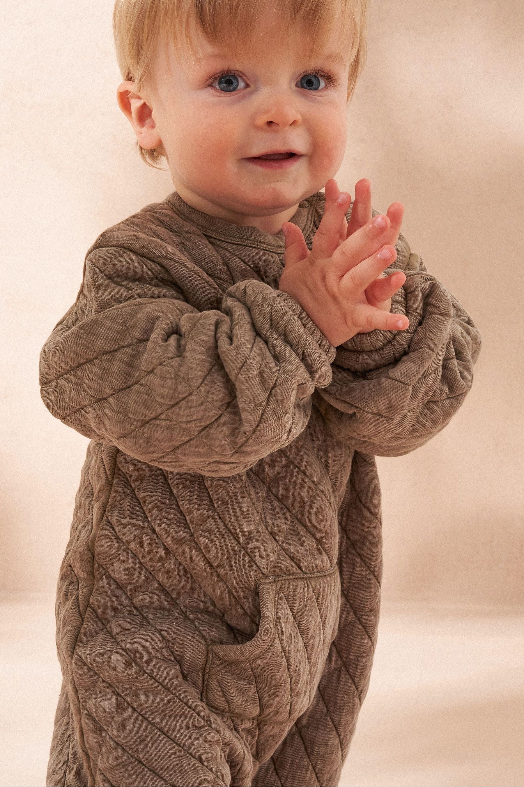 Angel & Rocket Natural Bear Quilted Washed Playsuit