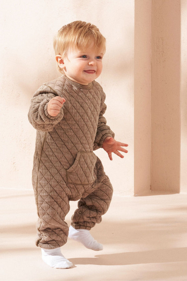 Angel & Rocket Natural Bear Quilted Washed Playsuit