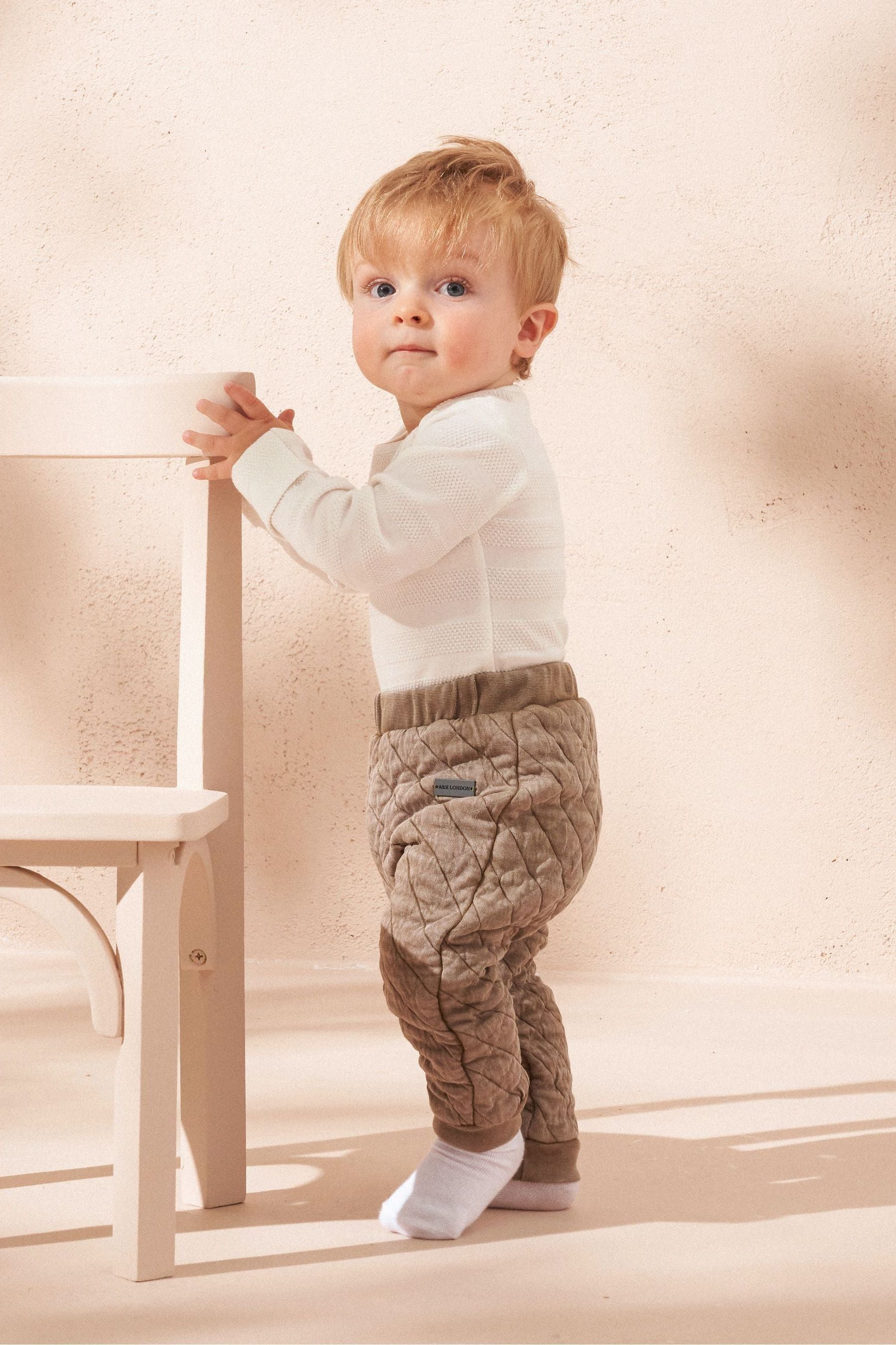 Angel & Rocket Natural Flynn Popcorn Bodysuit And Quilted Joggers Set