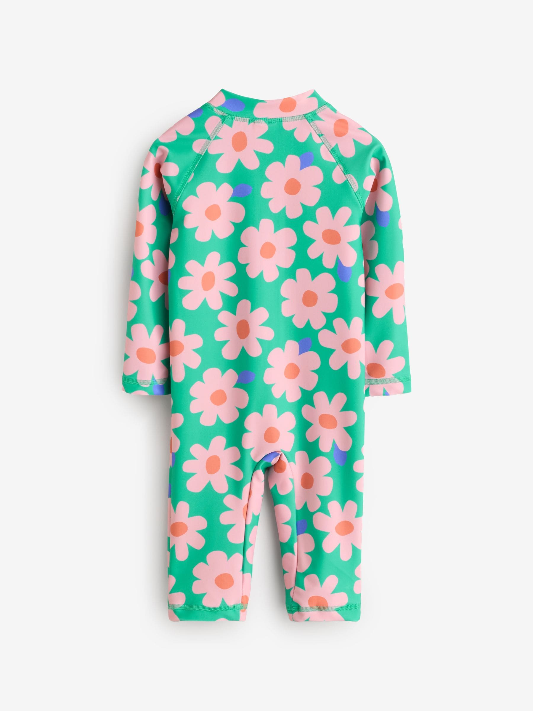 Green/Pink Flower Long Leg Sunsafe Swimsuit (3mths-8yrs)