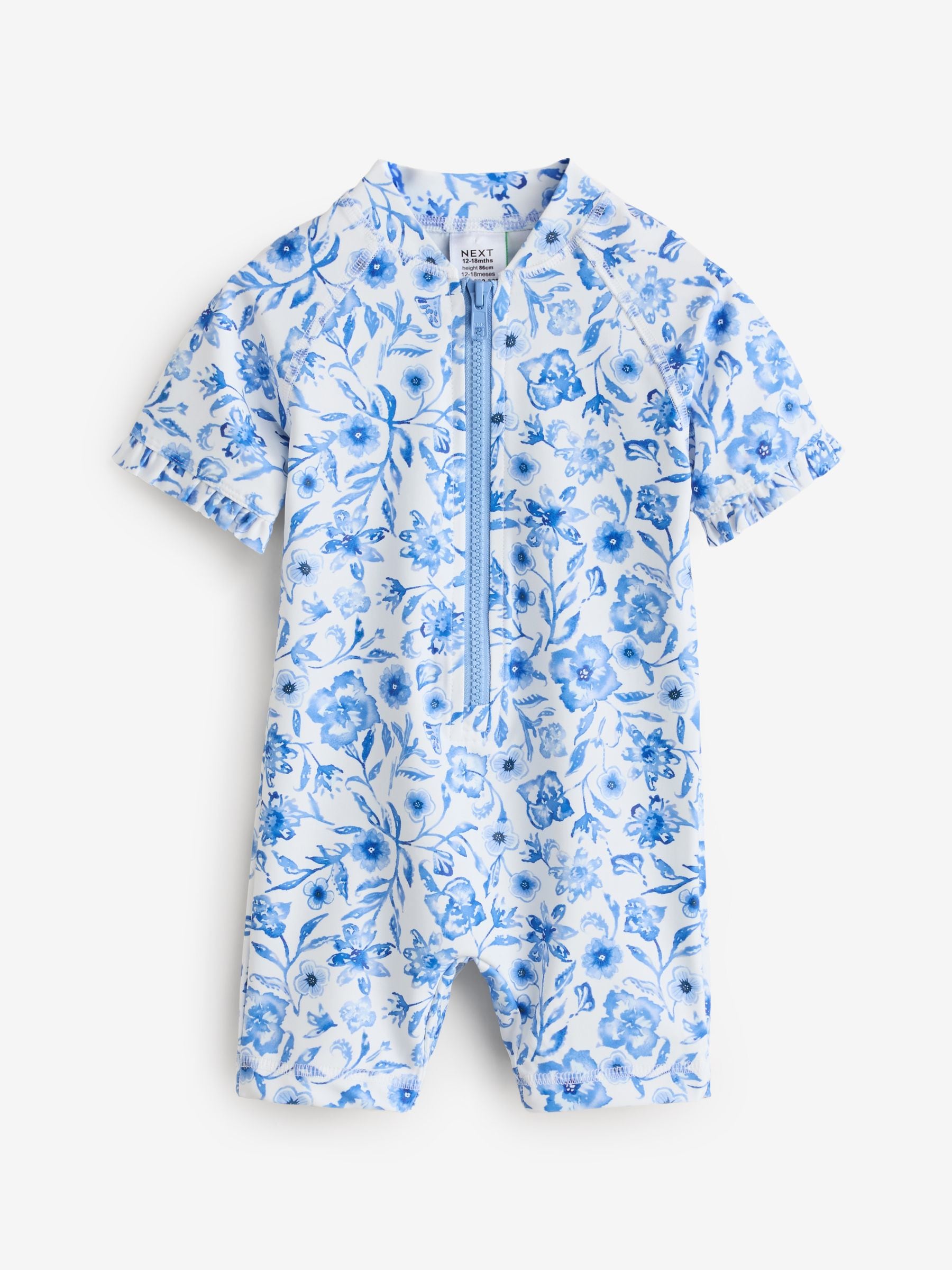 Blue Floral Frill Sleeve Sunsafe Swimsuit (3mths-10yrs)