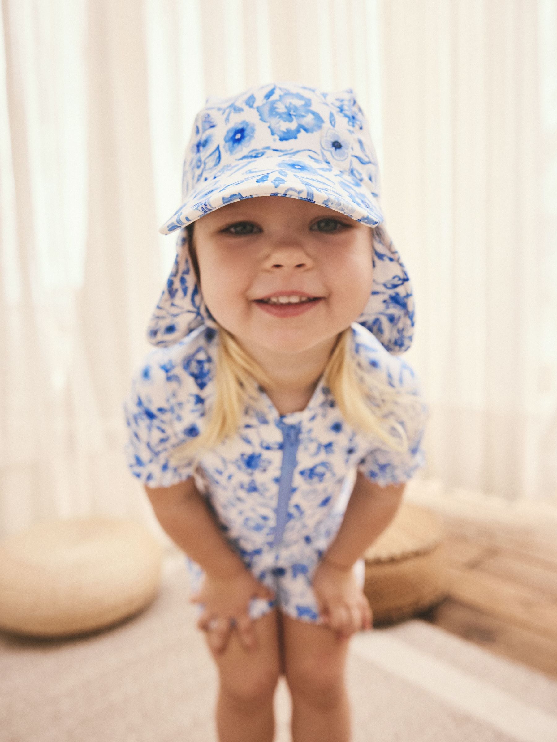 Blue Floral Frill Sleeve Sunsafe Swimsuit (3mths-10yrs)