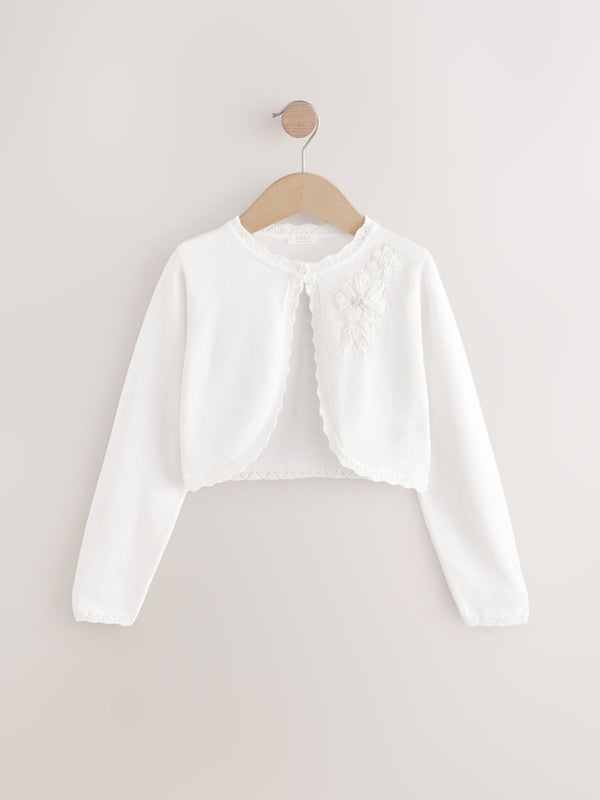 White 100% Cotton Embellished Occasion Cardigan (3-16yrs)