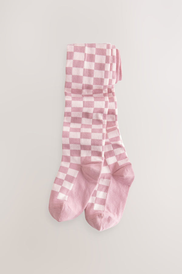 Pink Cotton Rich Checkerboard Tights