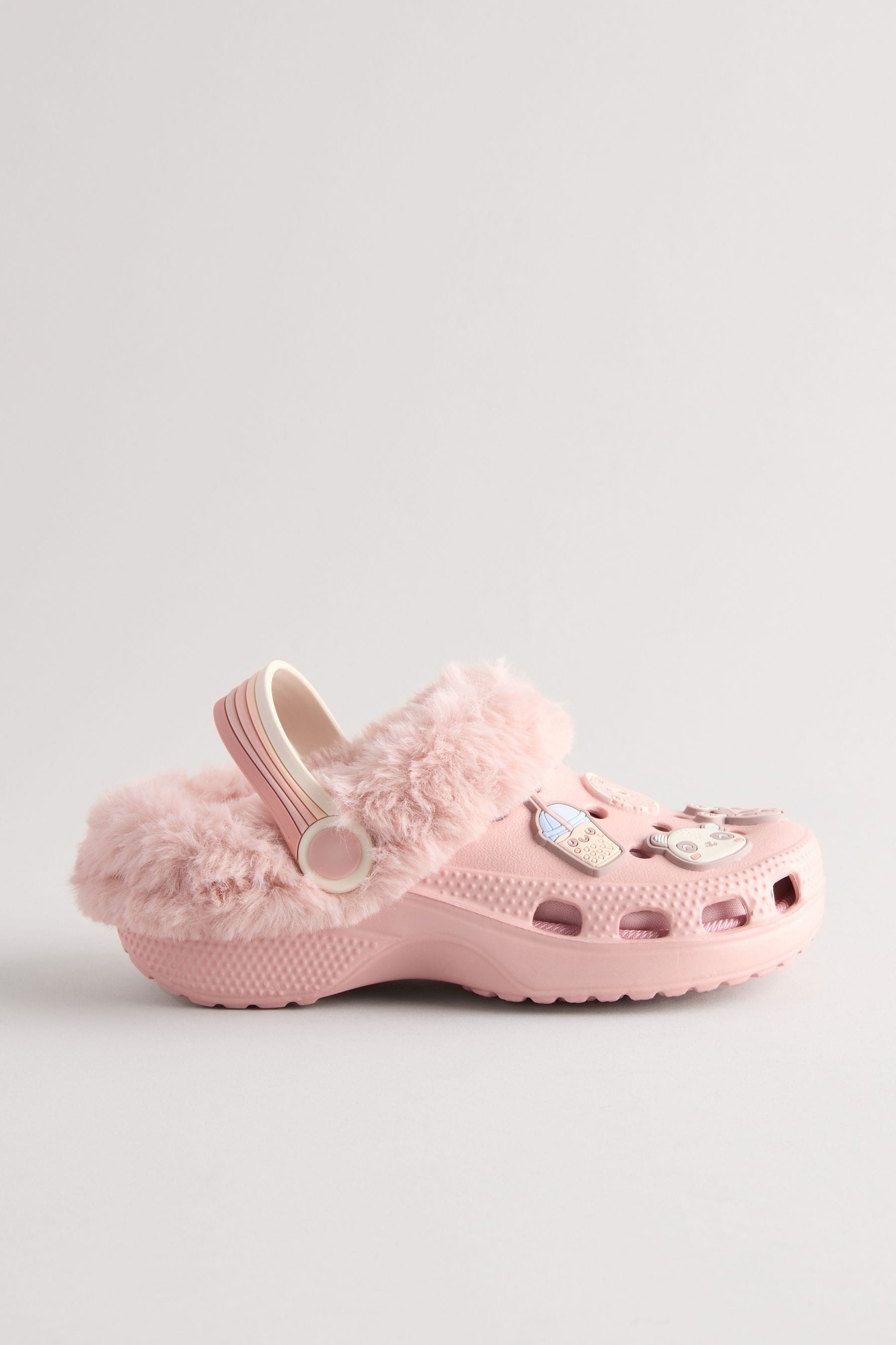 Pink Badge Faux Fur Lined Clog Slippers