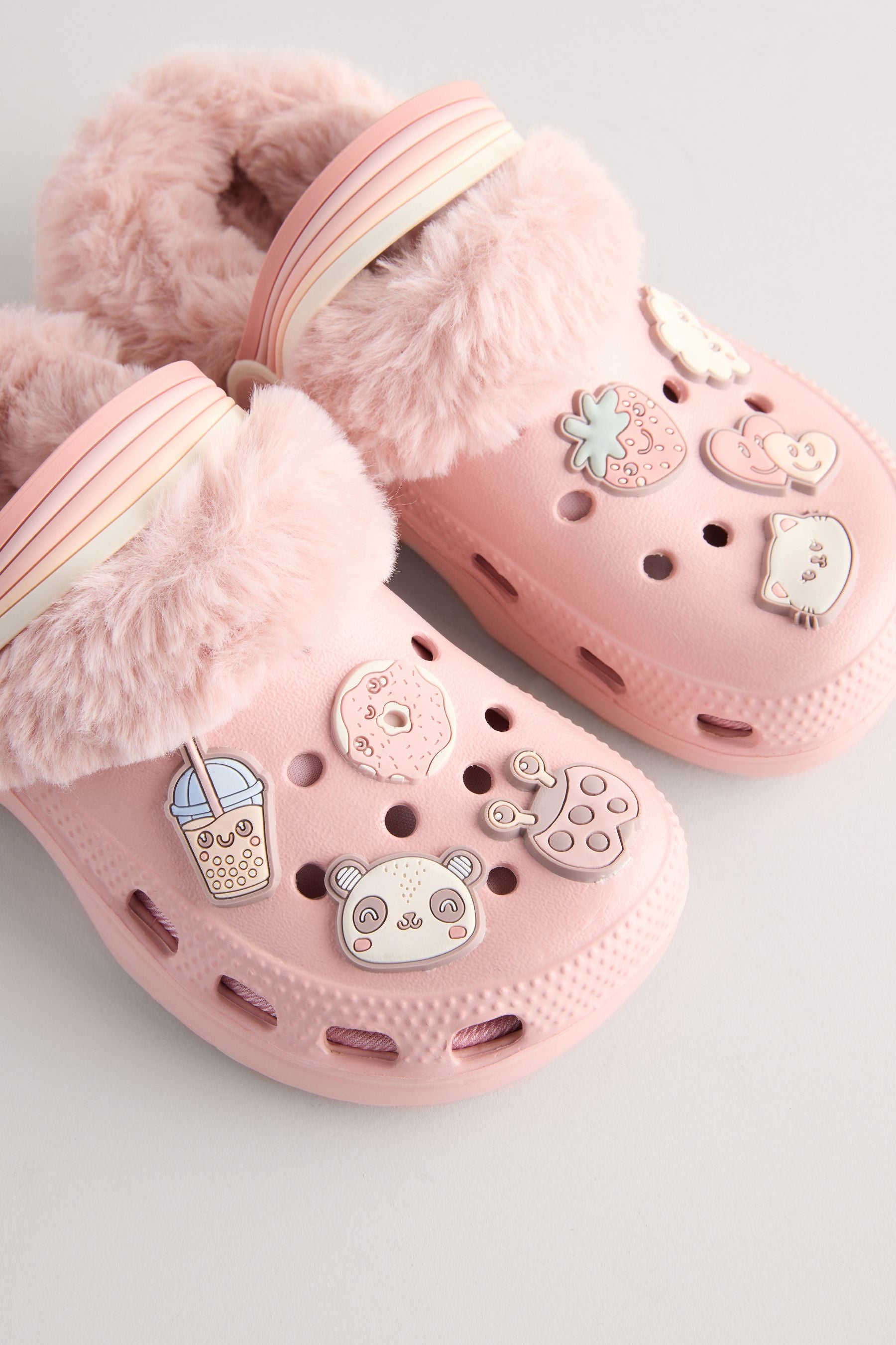 Pink Badge Faux Fur Lined Clog Slippers