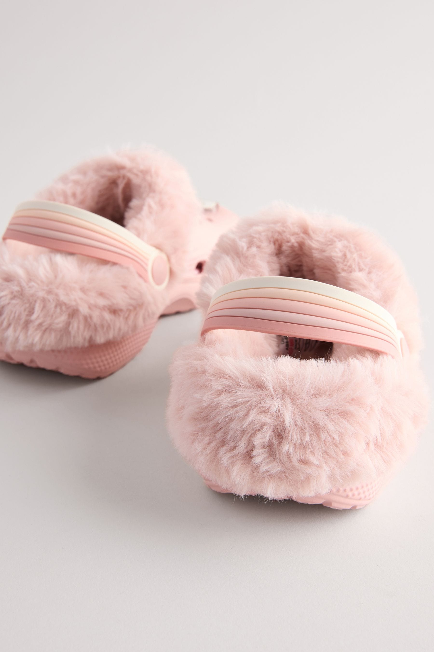 Pink Badge Faux Fur Lined Clog Slippers