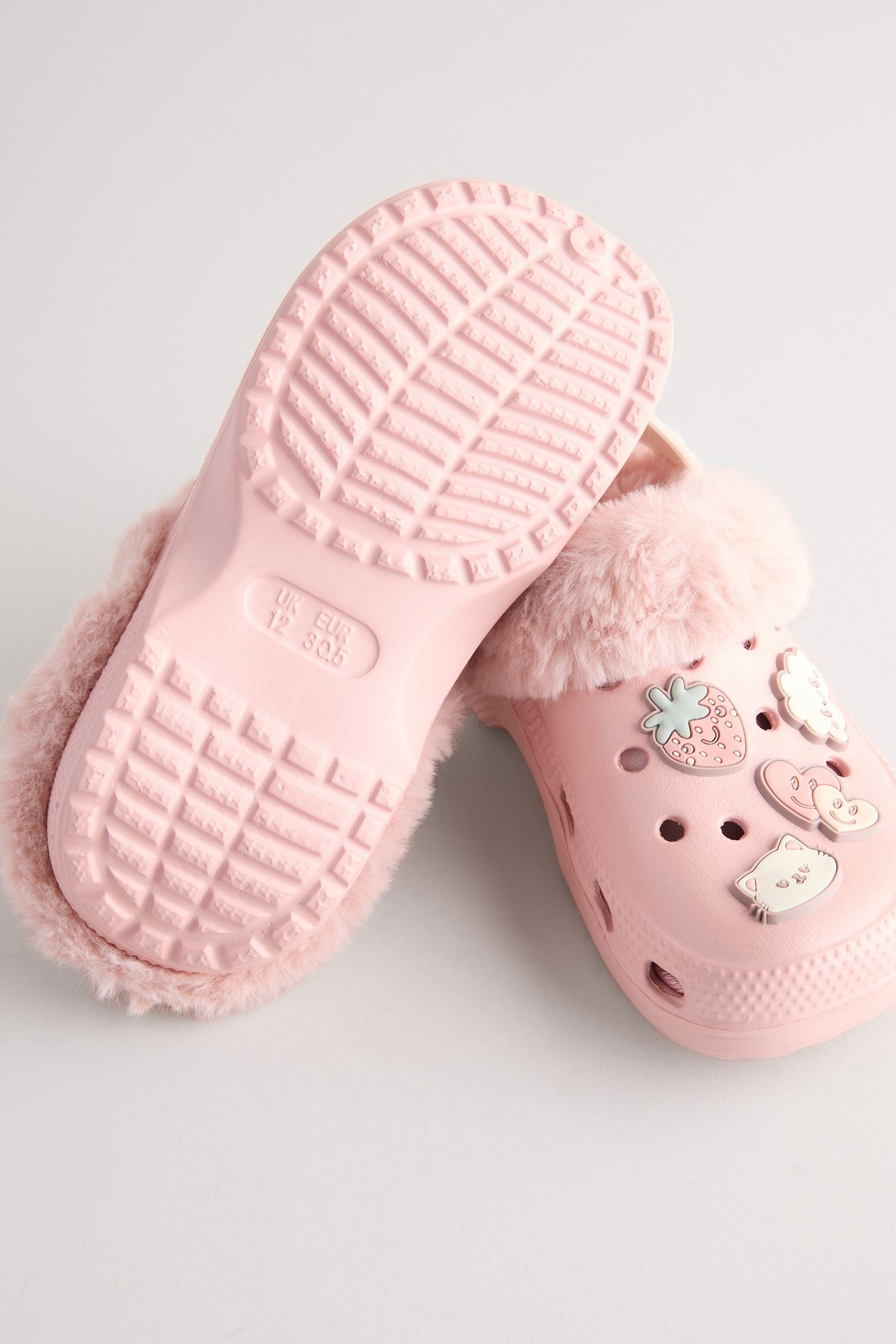 Pink Badge Faux Fur Lined Clog Slippers