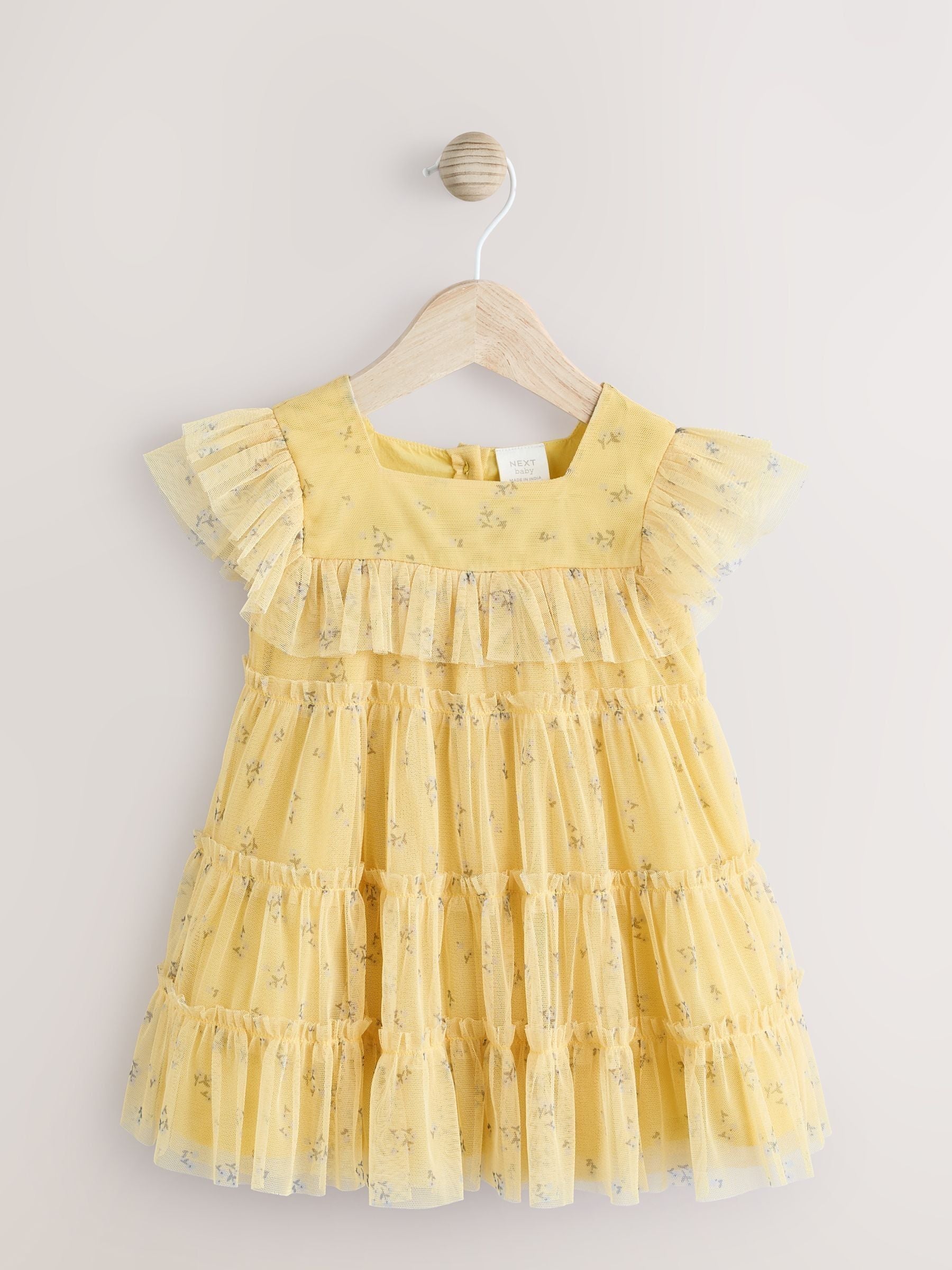 Yellow Floral Mesh Baby Dress (0mths-2yrs)