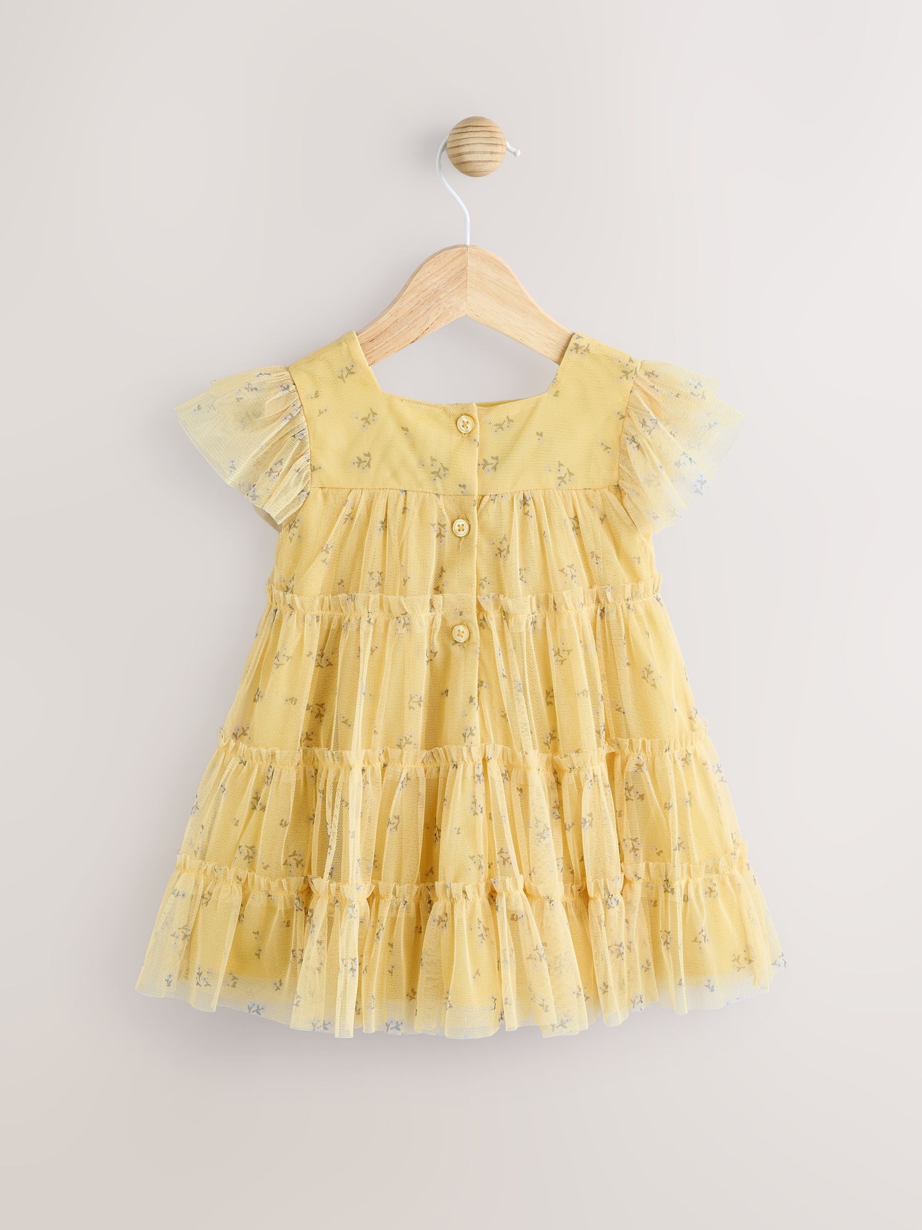 Yellow Floral Mesh Baby Dress (0mths-2yrs)