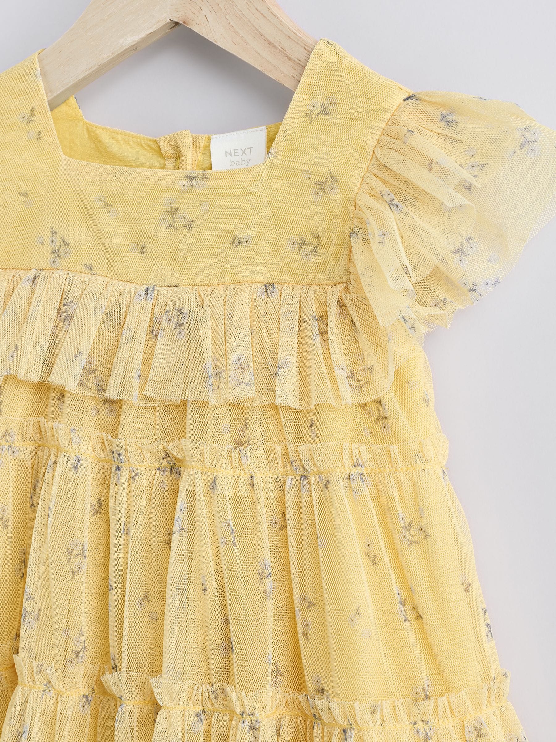 Yellow Floral Mesh Baby Dress (0mths-2yrs)