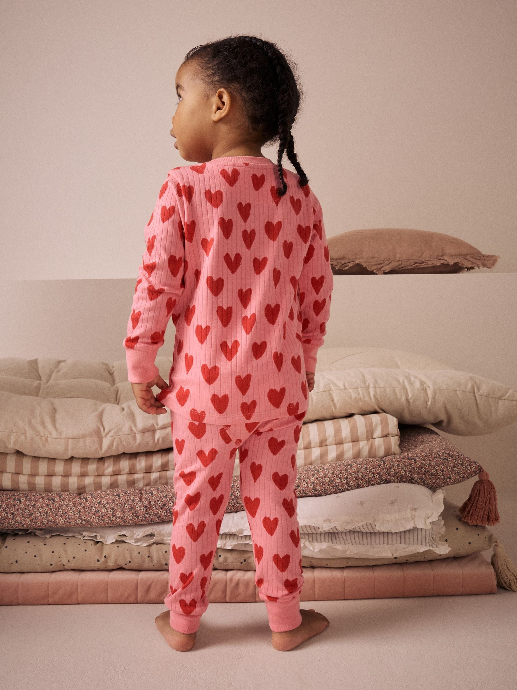 Red/Pink 100% Cotton Heart Print Snuggle Pyjamas 1 Pack (9mths-9yrs)