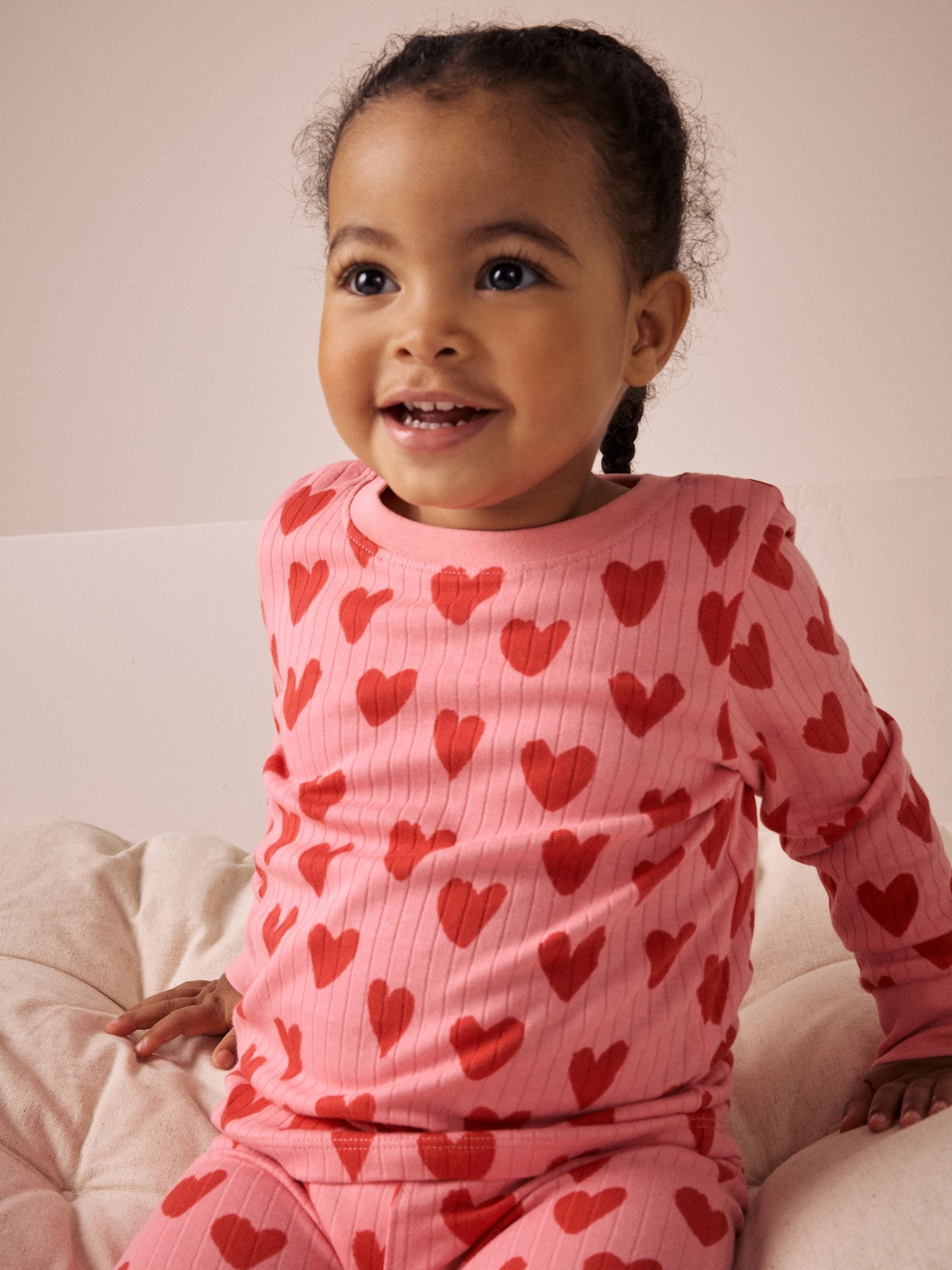 Red/Pink 100% Cotton Heart Print Snuggle Pyjamas 1 Pack (9mths-9yrs)