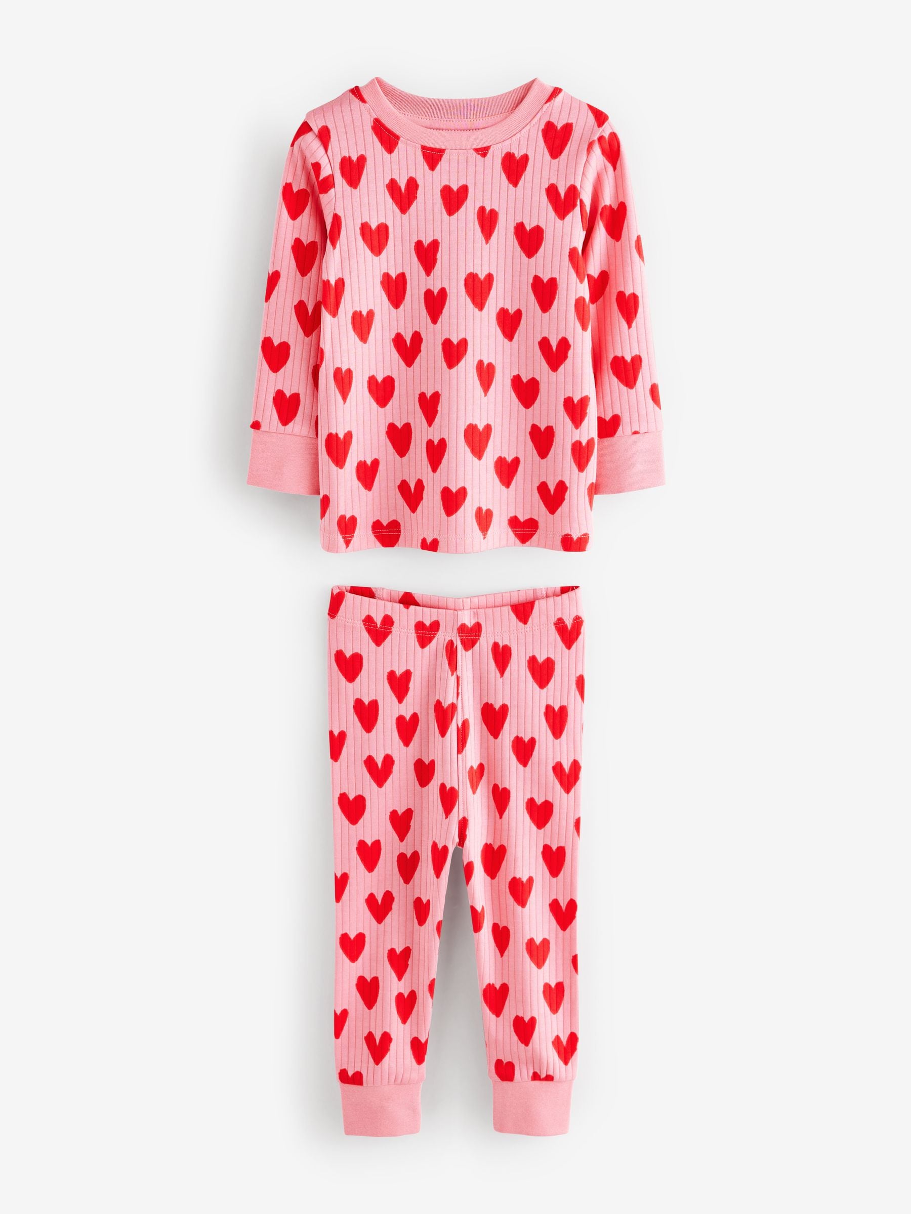 Red/Pink 100% Cotton Heart Print Snuggle Pyjamas 1 Pack (9mths-9yrs)