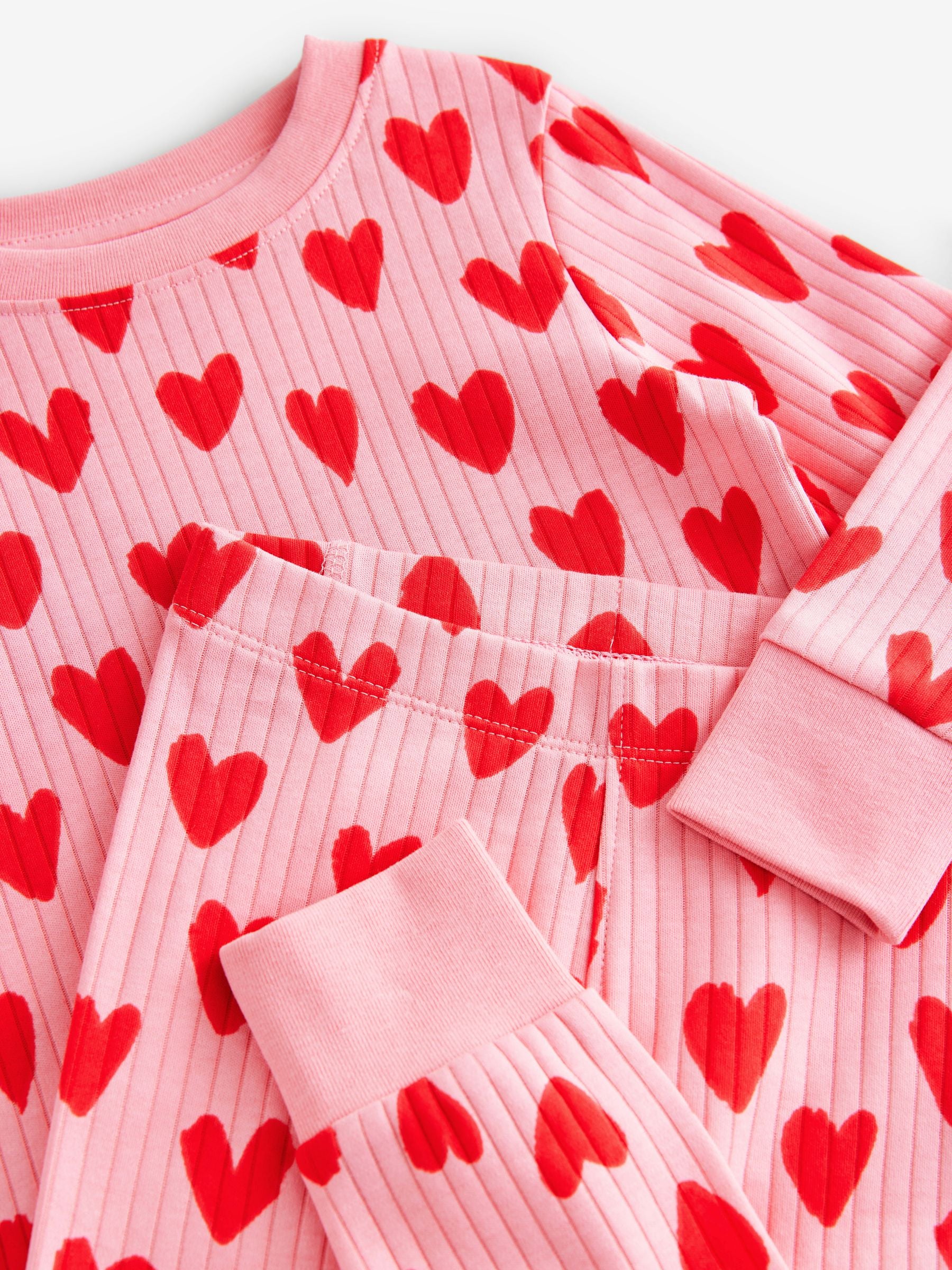 Red/Pink 100% Cotton Heart Print Snuggle Pyjamas 1 Pack (9mths-9yrs)