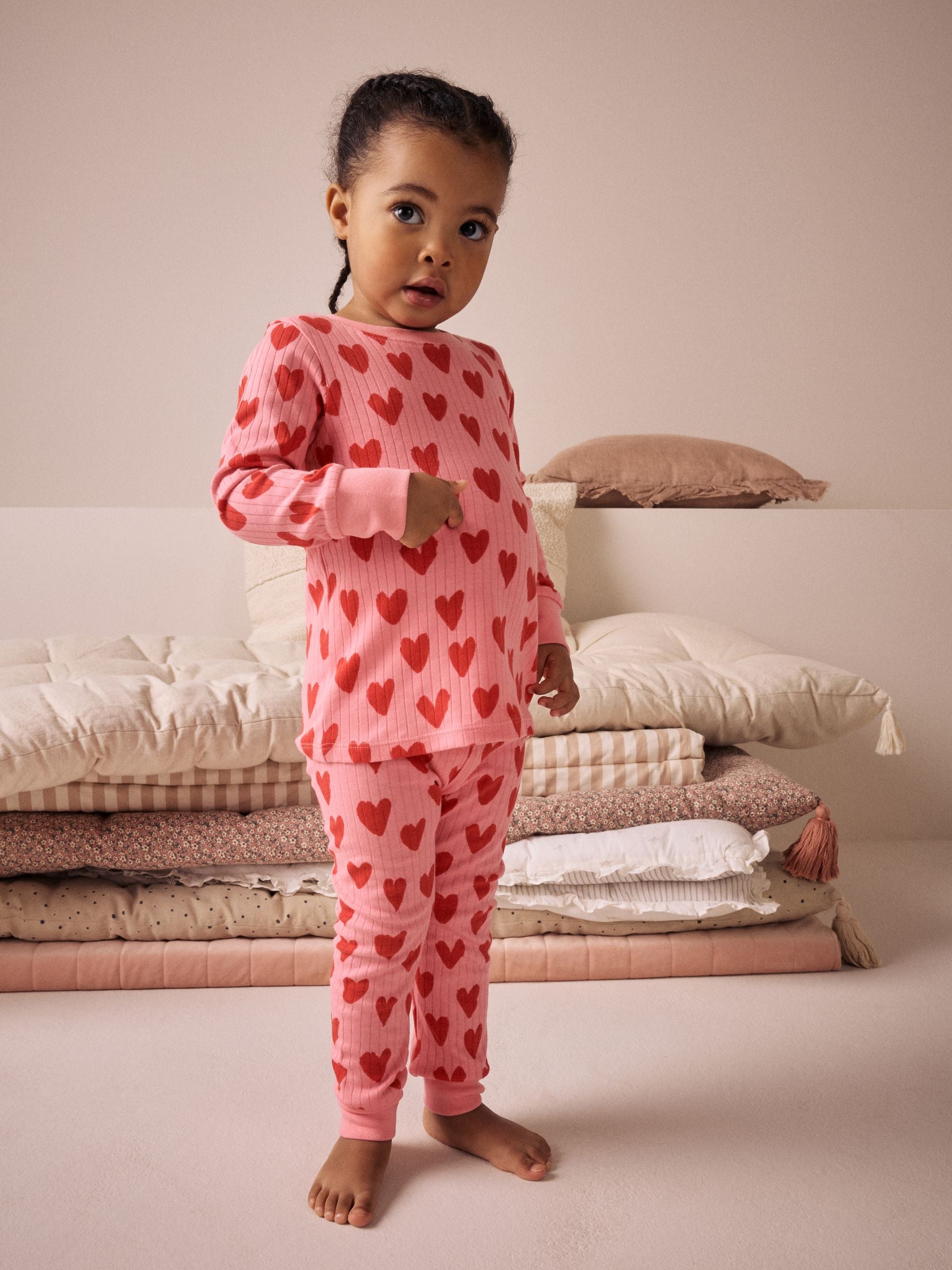 Red/Pink 100% Cotton Heart Print Snuggle Pyjamas 1 Pack (9mths-9yrs)