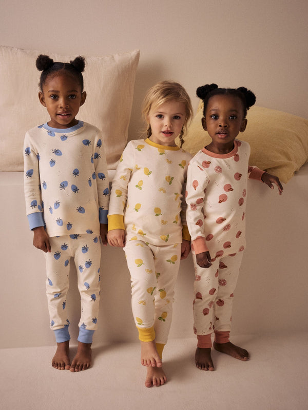 Cream Fruit Print Stampy Snuggle 100% Cotton Pyjamas 3 Pack (9mths-12yrs)