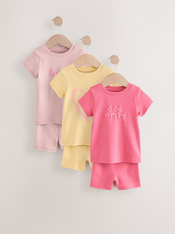 Pink/Yellow Short 100% Cotton Pyjamas 3 Pack (9mths-12yrs)