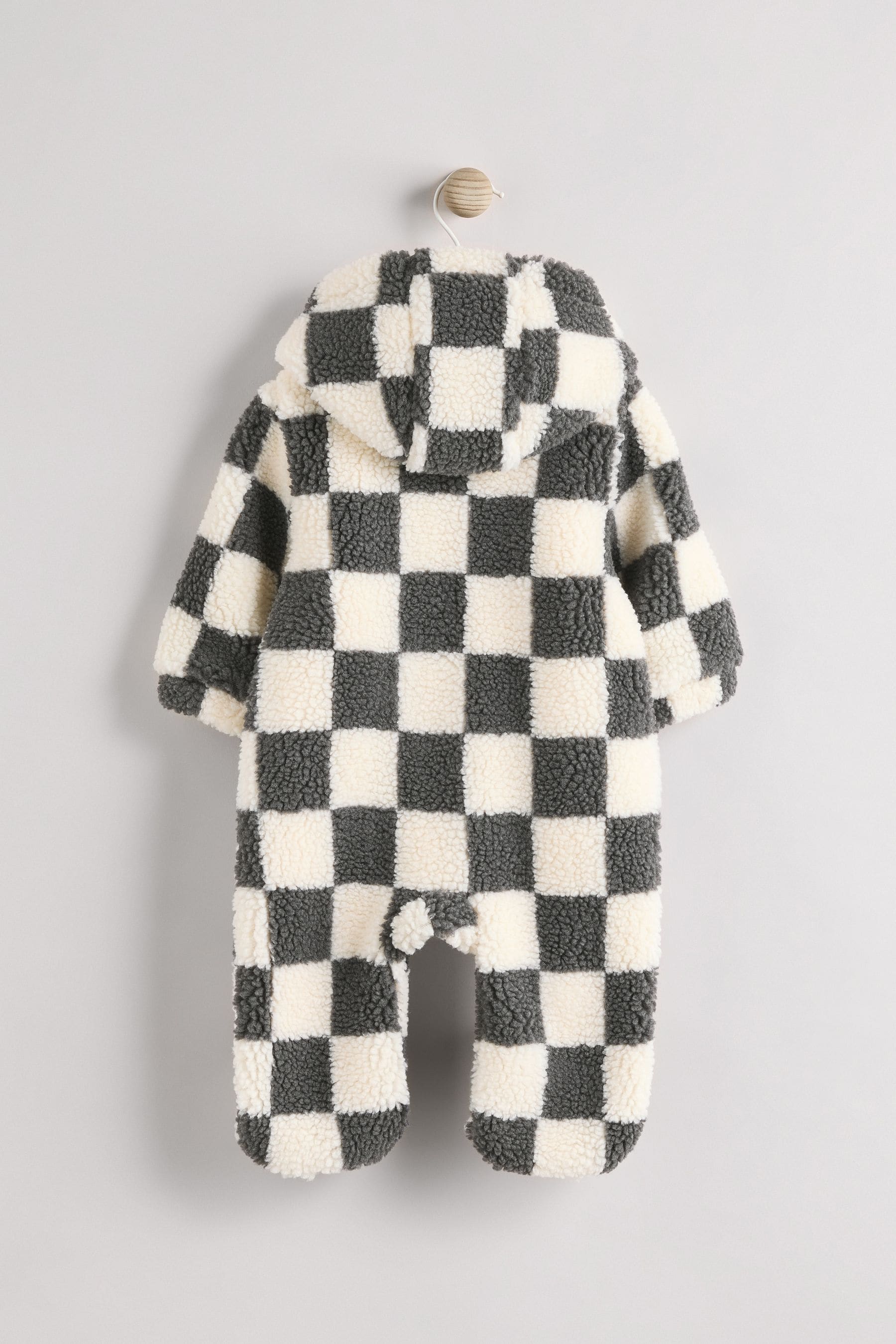 Grey Cosy Checkerboard Borg Baby Pramsuit (0mths-2yrs)