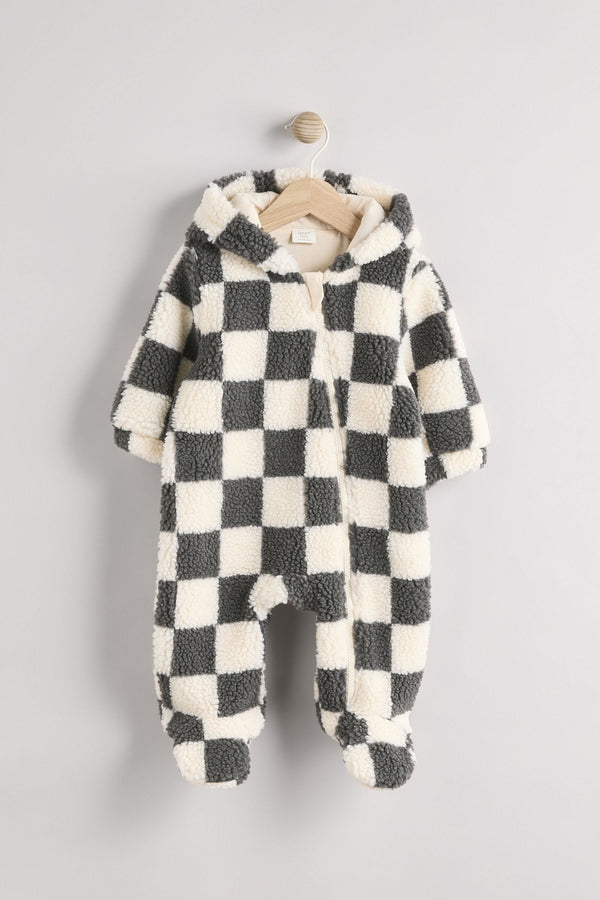 Grey Cosy Checkerboard Borg Baby Pramsuit (0mths-2yrs)