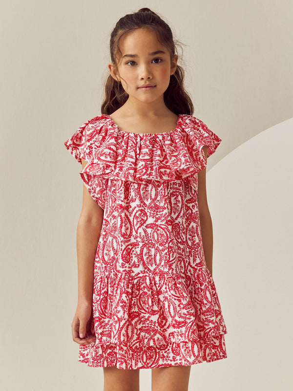 Red Paisley Frill Dress (3-16yrs)