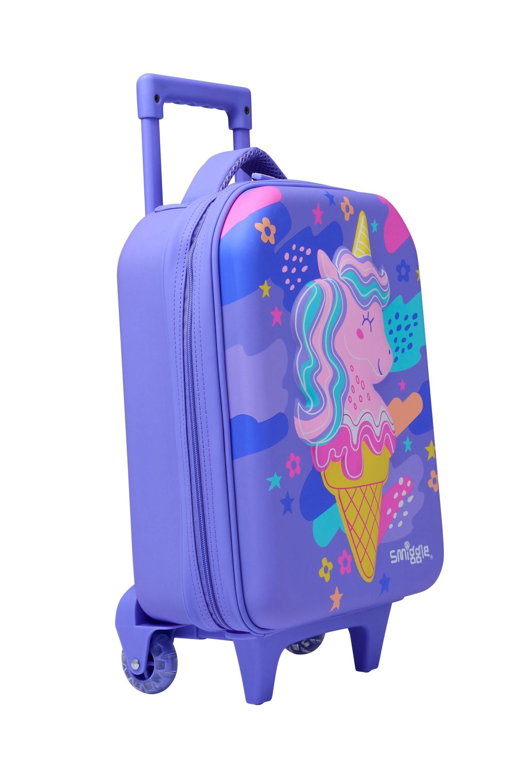 Smiggle Purple Happy Tales Junior Hardtop Trolley Bag