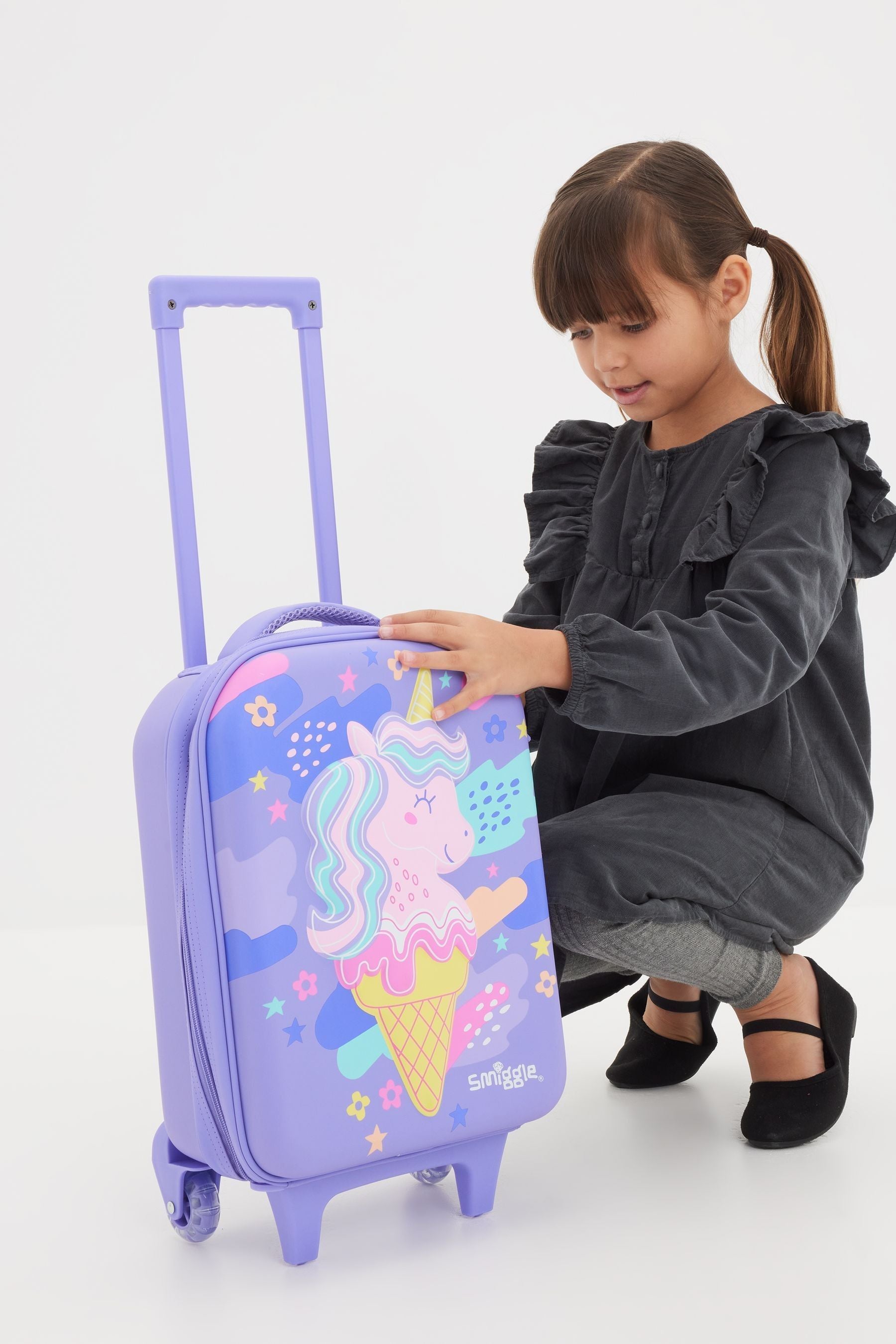 Smiggle Purple Happy Tales Junior Hardtop Trolley Bag