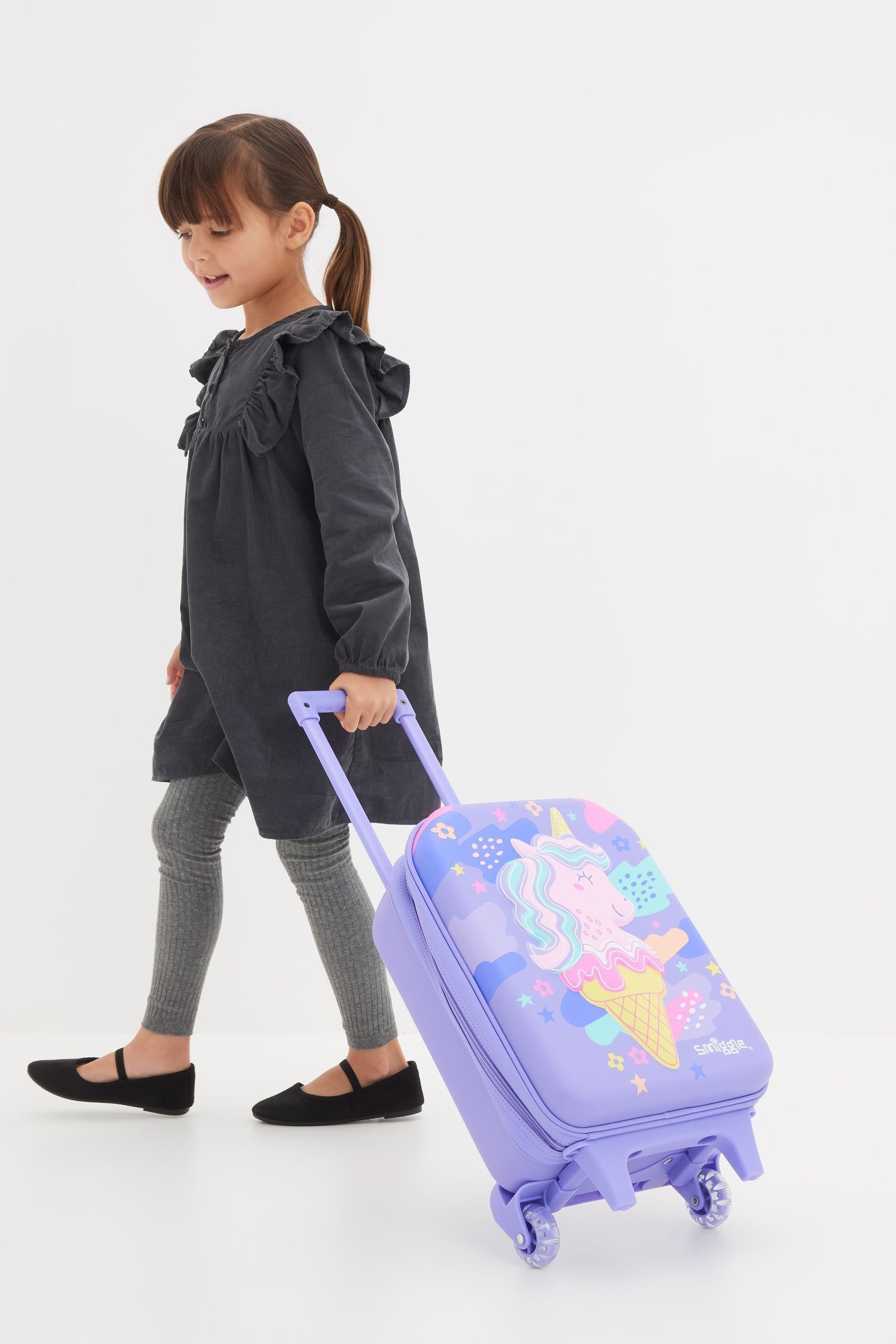 Smiggle Purple Happy Tales Junior Hardtop Trolley Bag