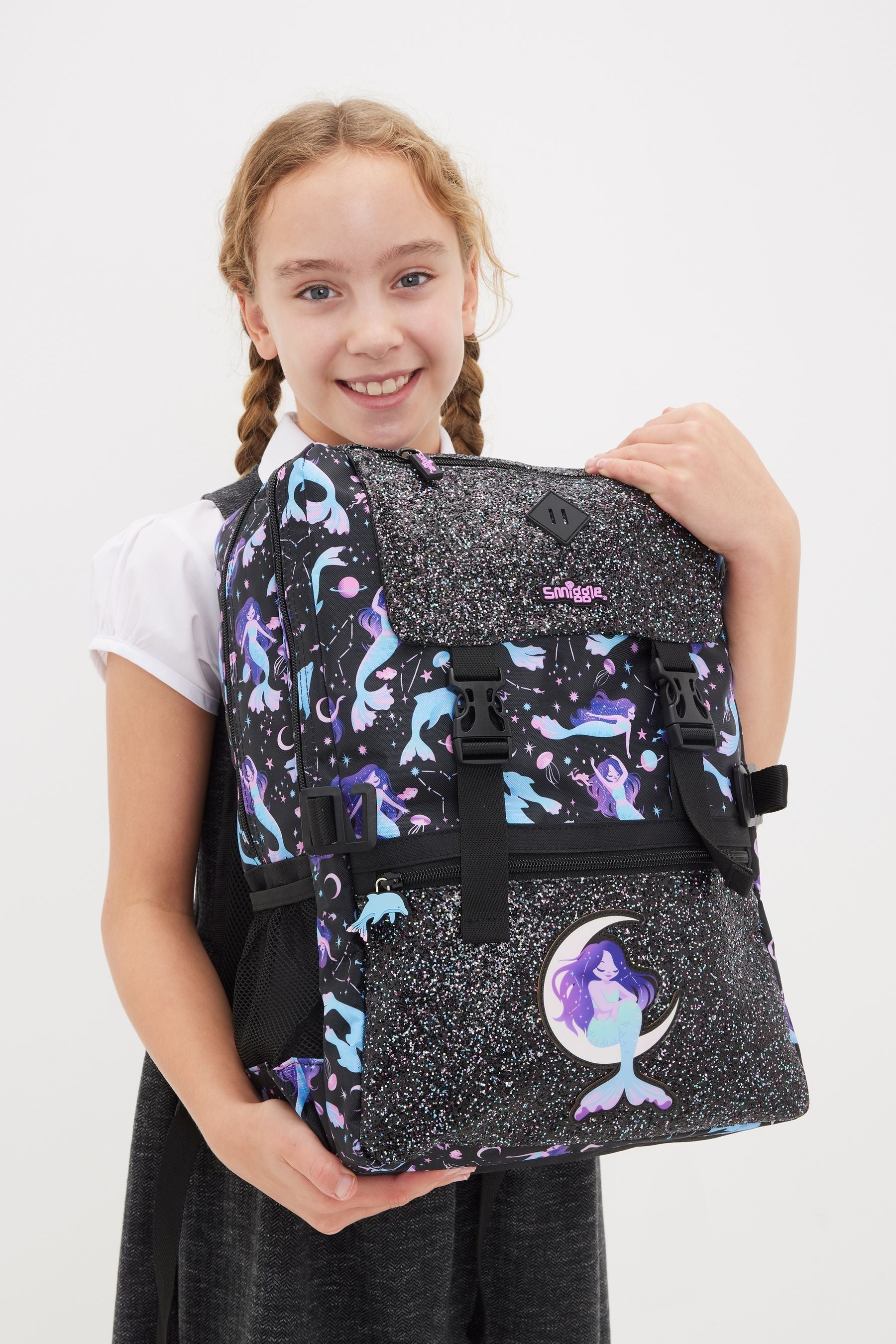 Smiggle Black Limitless Attach Foldover Bag