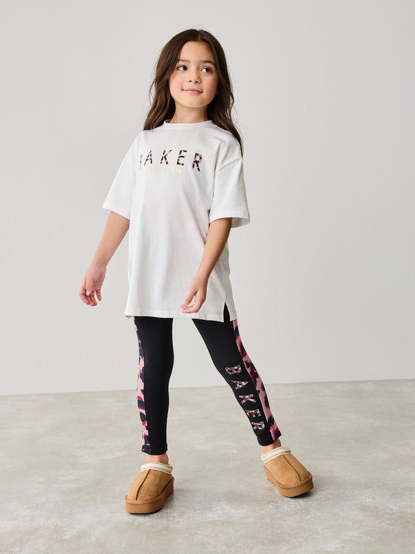 Baker by Ted Baker Multi Animal Print Branded 100% Cotton T-Shirt and Leggings Set