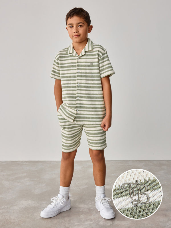 Baker by Ted Baker Green Stripe Textured Shirt And Shorts Set