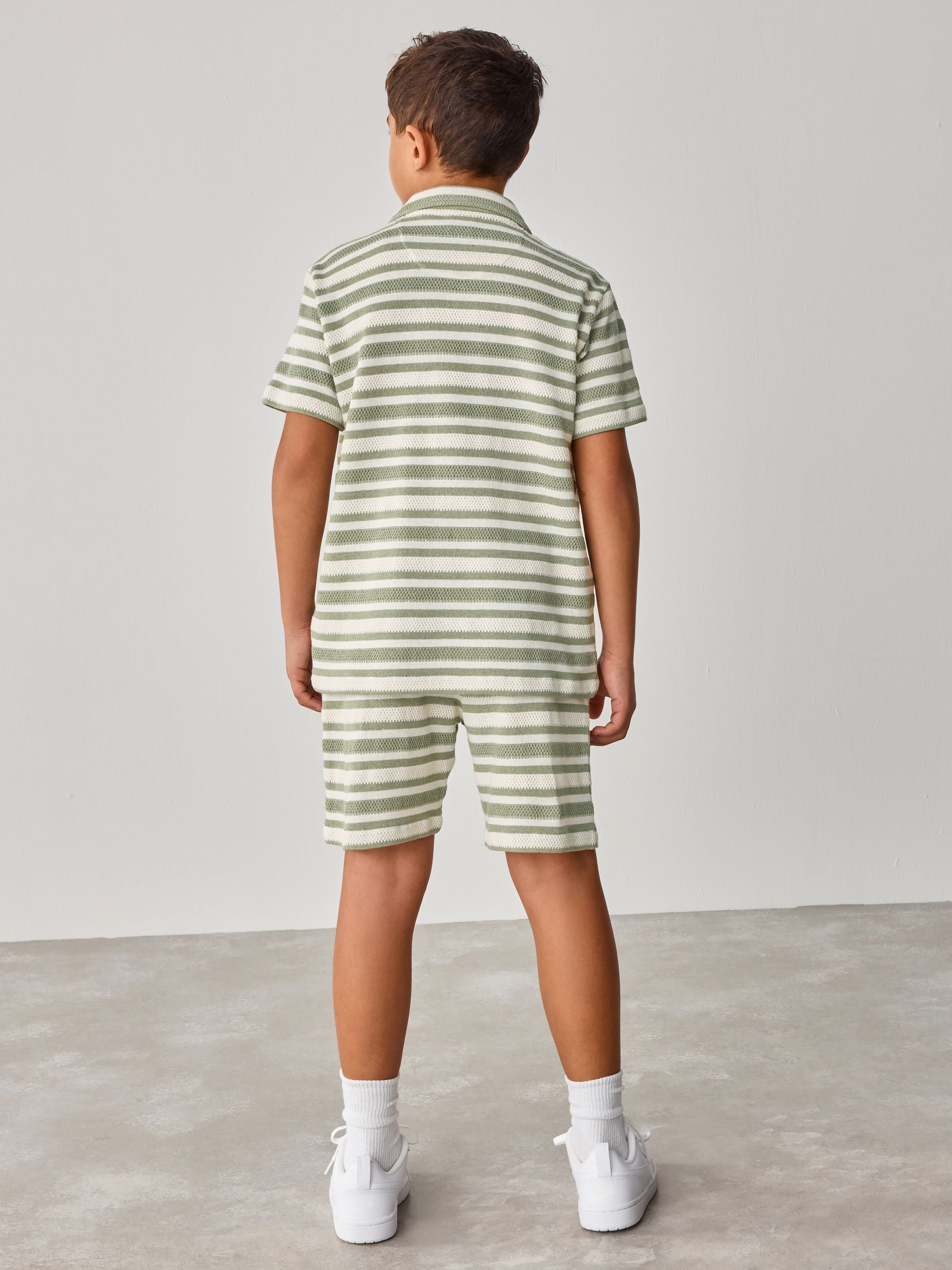 Baker by Ted Baker Green Stripe Textured Shirt And Shorts Set