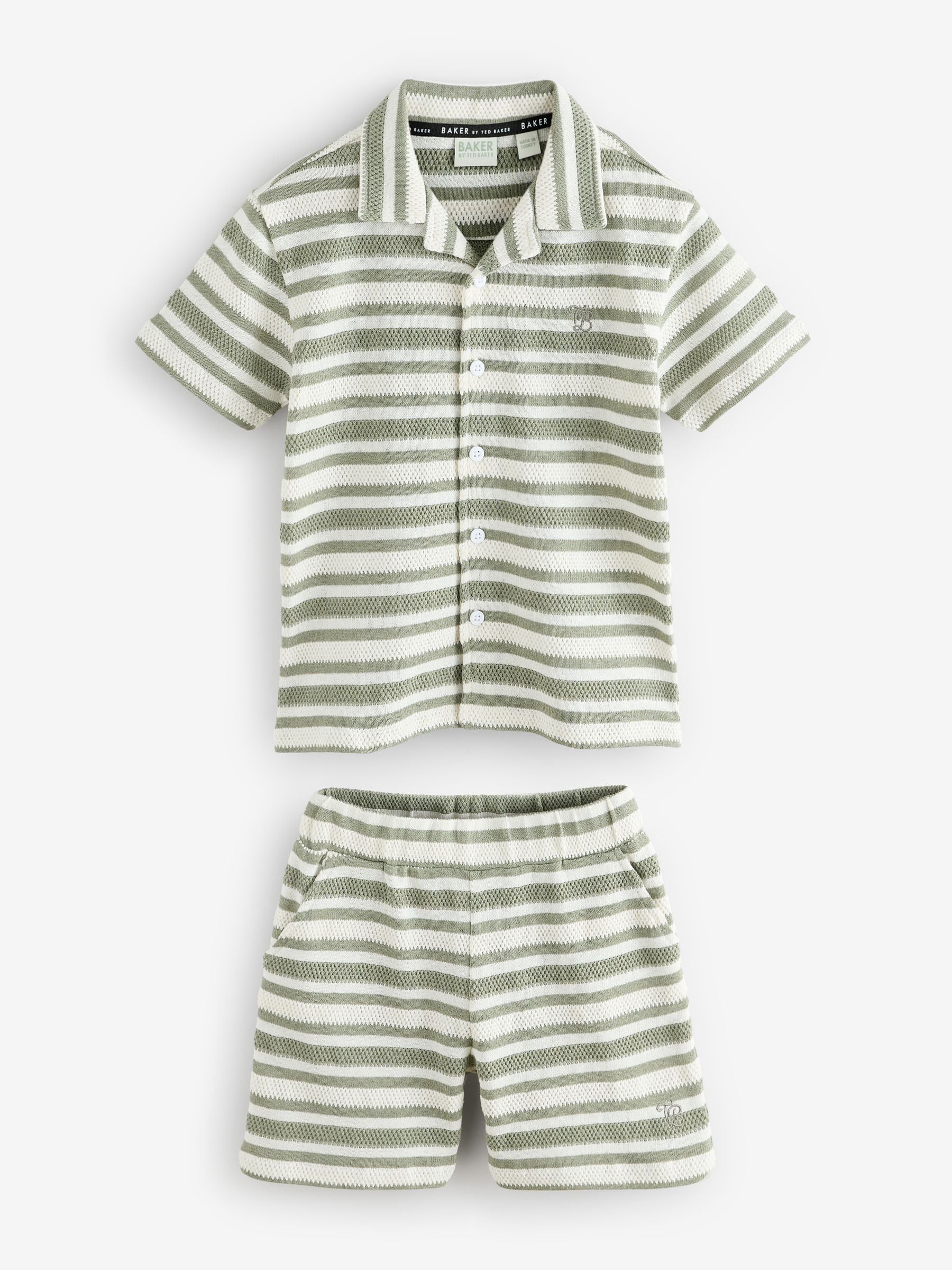 Baker by Ted Baker Green Stripe Textured Shirt And Shorts Set