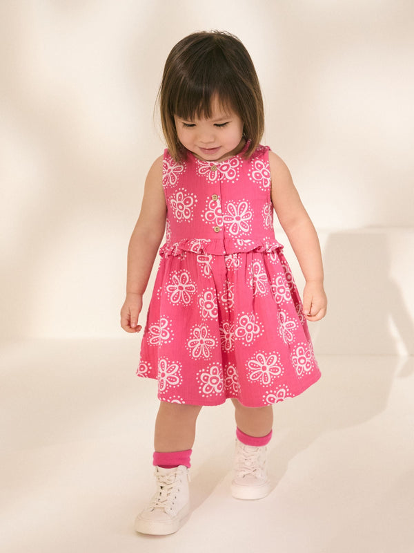 Pink Batik Sleeveless Peplum 100% Cotton Dress (3mths-8yrs)