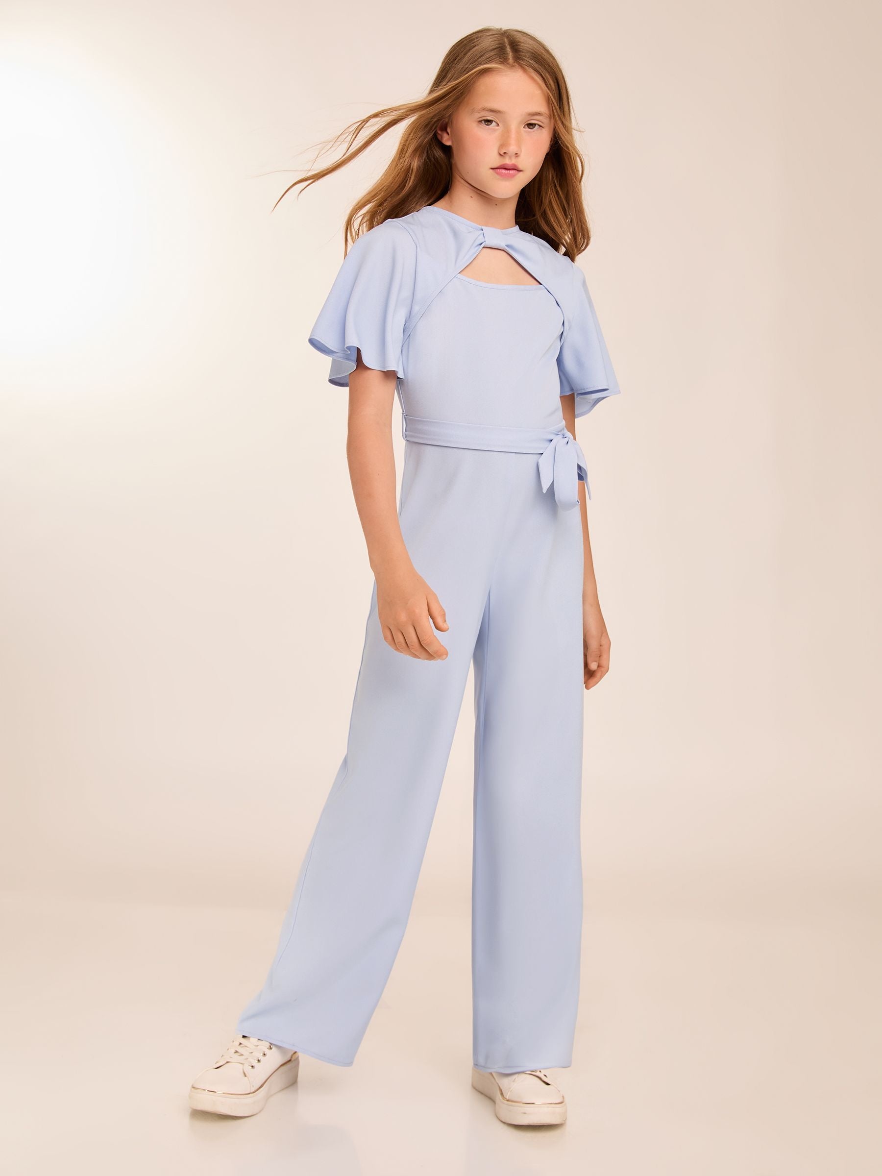 Lipsy Light Blue Cut-Out Flutter Sleeve Jumpsuit (5-16yrs)