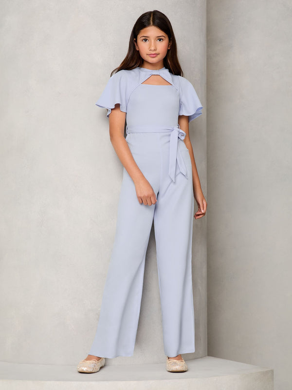 Light Blue Cut-Out Flutter Sleeve Jumpsuit (5-16yrs)