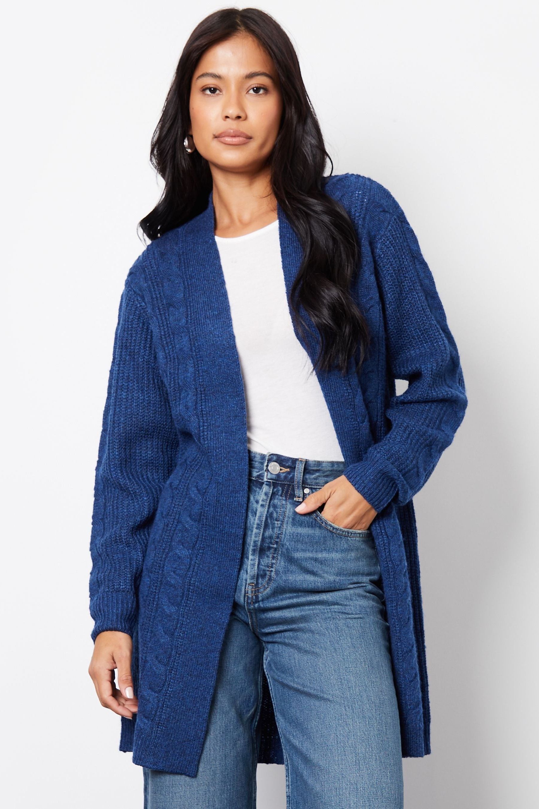 Threadbare Blue Ladies Rozanna Cable Detail Cardigan