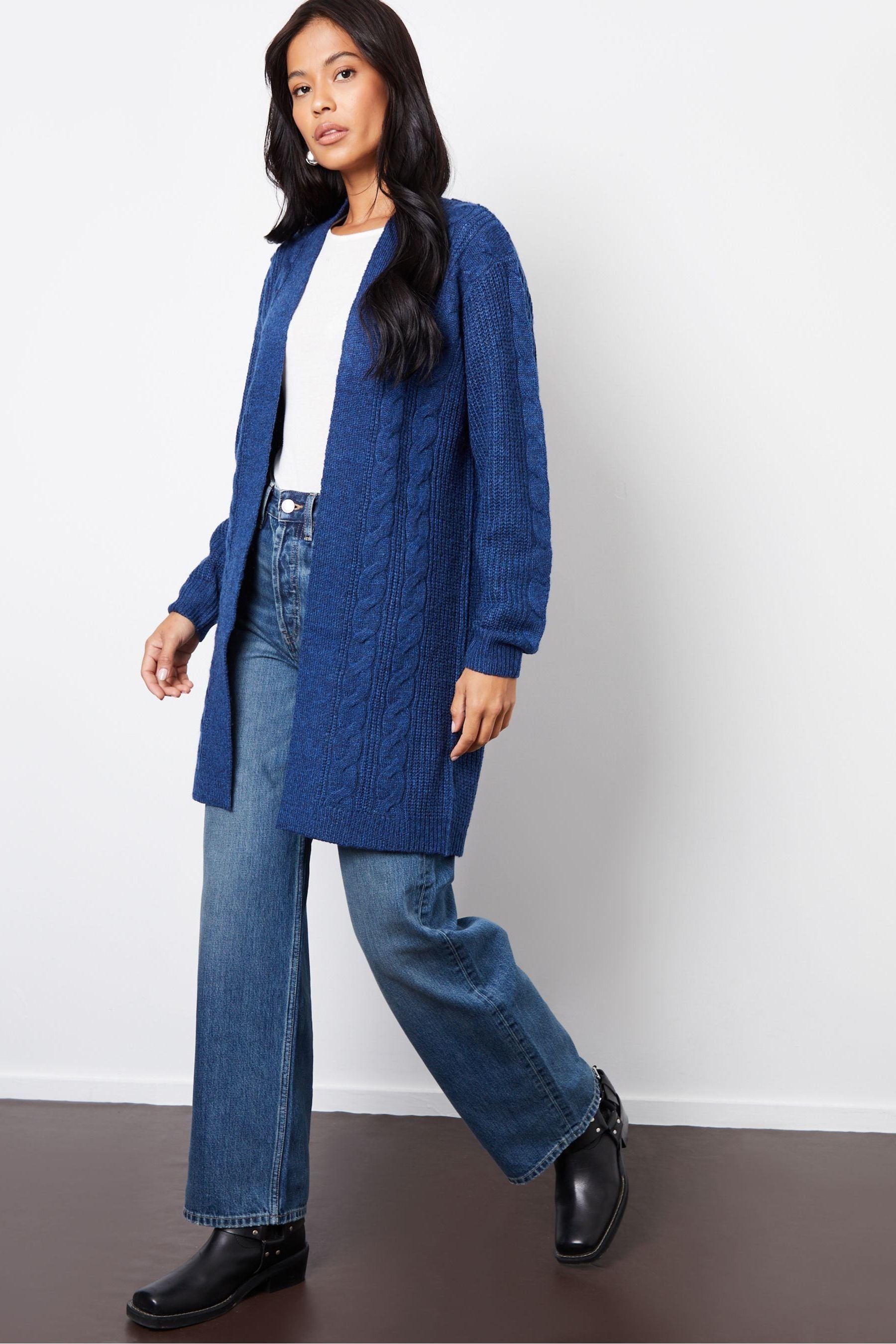 Threadbare Blue Ladies Rozanna Cable Detail Cardigan