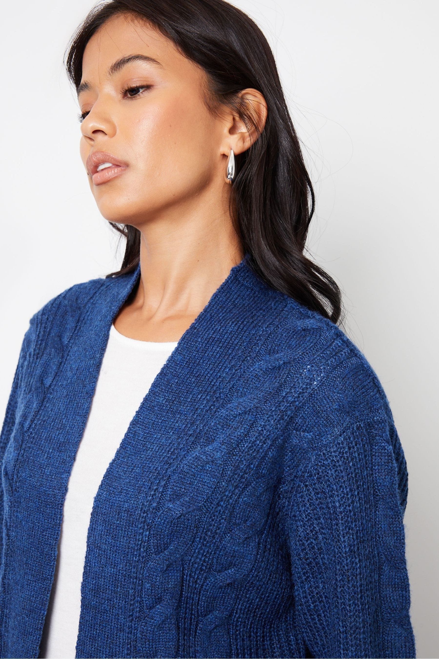 Threadbare Blue Ladies Rozanna Cable Detail Cardigan