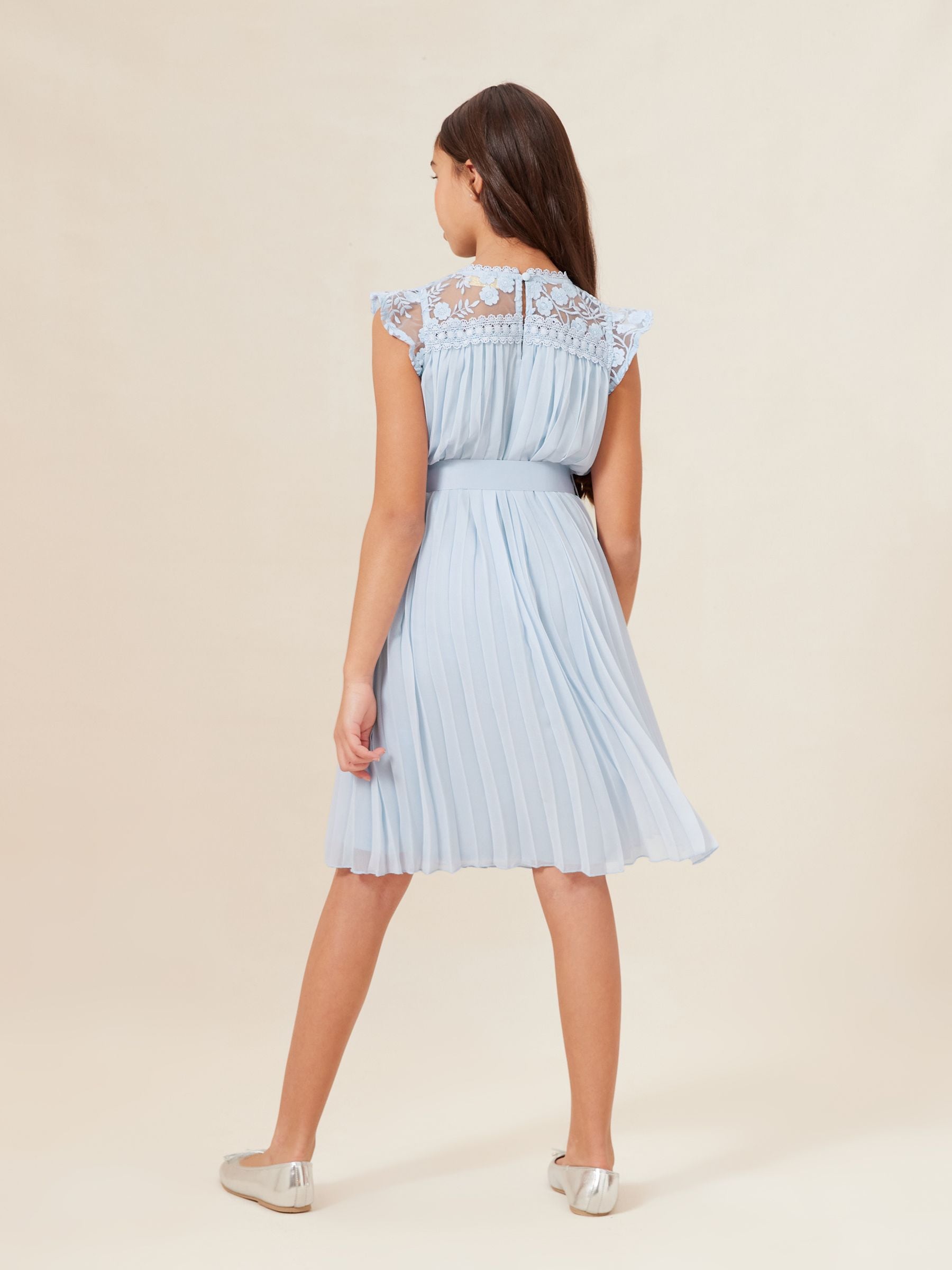 Blue Lace Yolk Pleated Occasion Dress (2-16yrs)