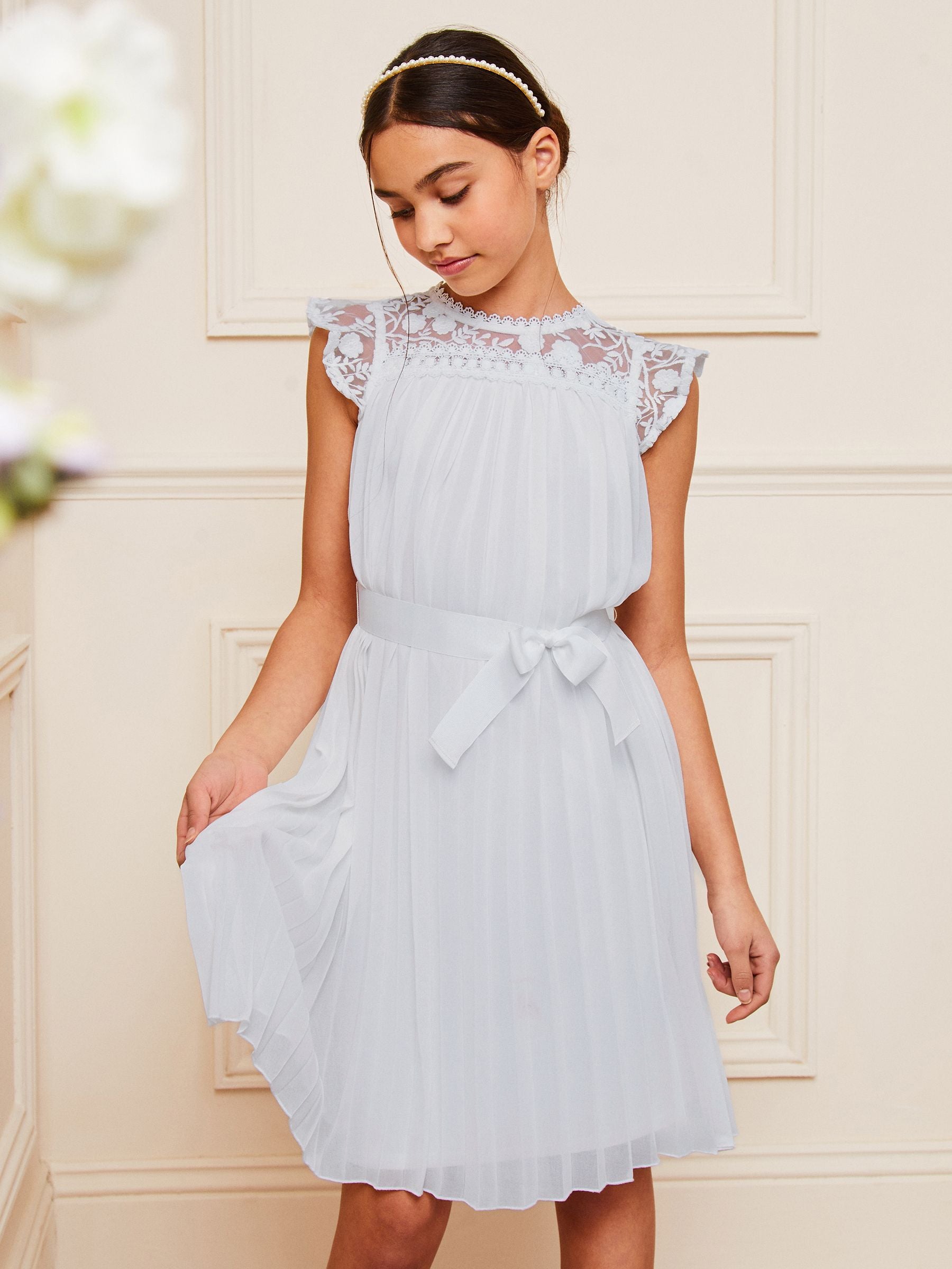 Blue Lace Yolk Pleated Occasion Dress (2-16yrs)