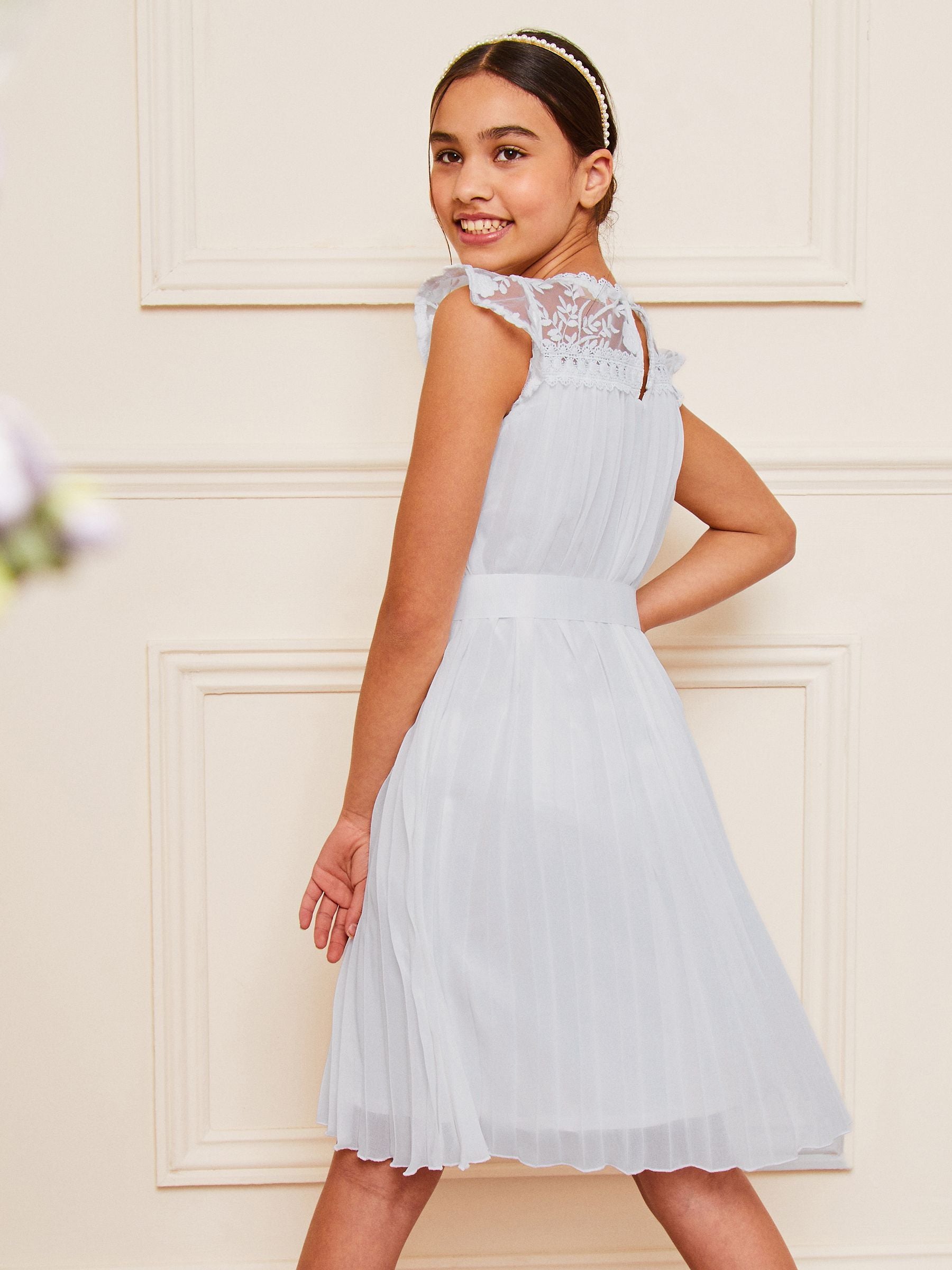 Blue Lace Yolk Pleated Occasion Dress (2-16yrs)