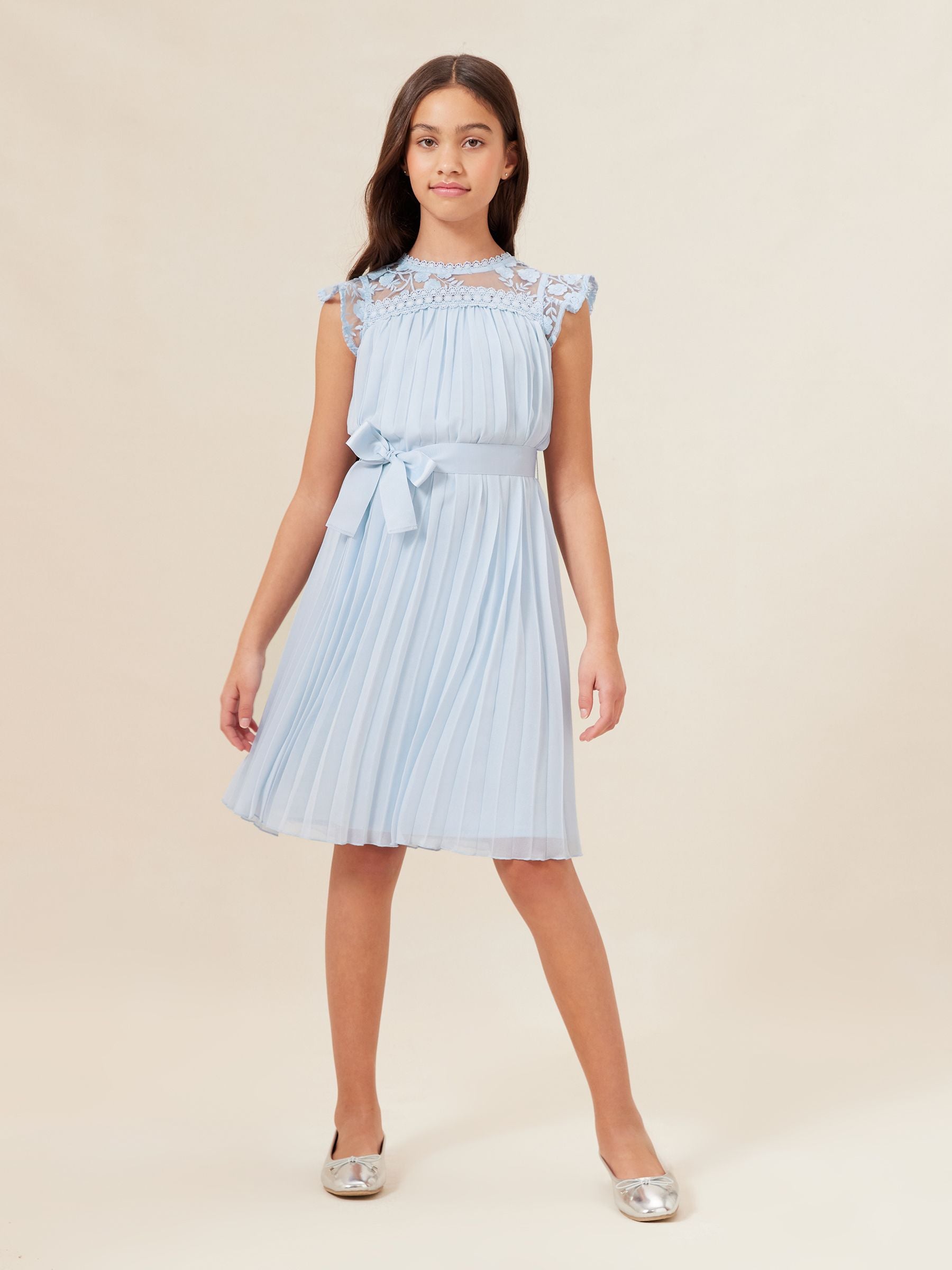 Blue Lace Yolk Pleated Occasion Dress (2-16yrs)