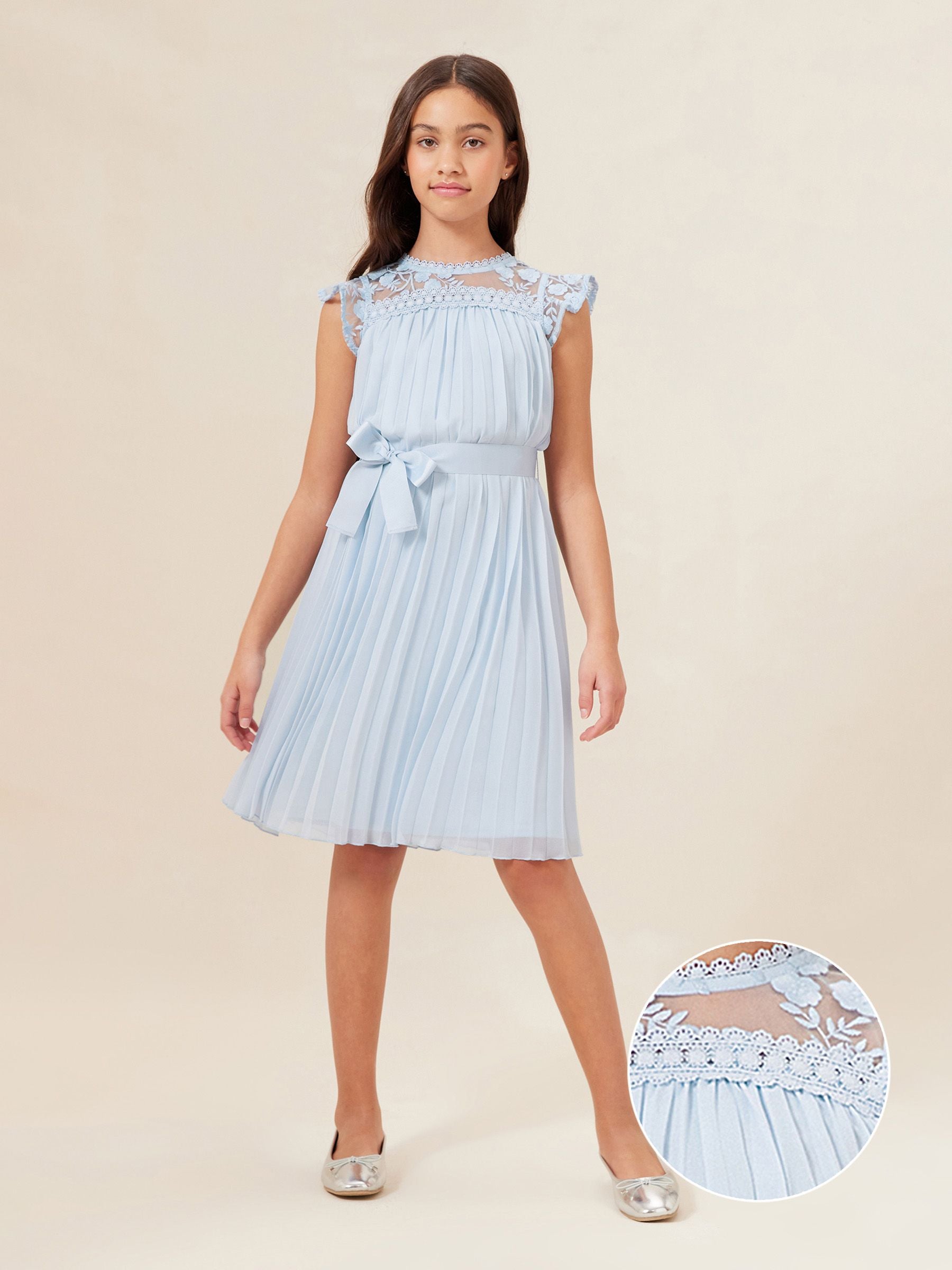 Blue Lace Yolk Pleated Occasion Dress (2-16yrs)