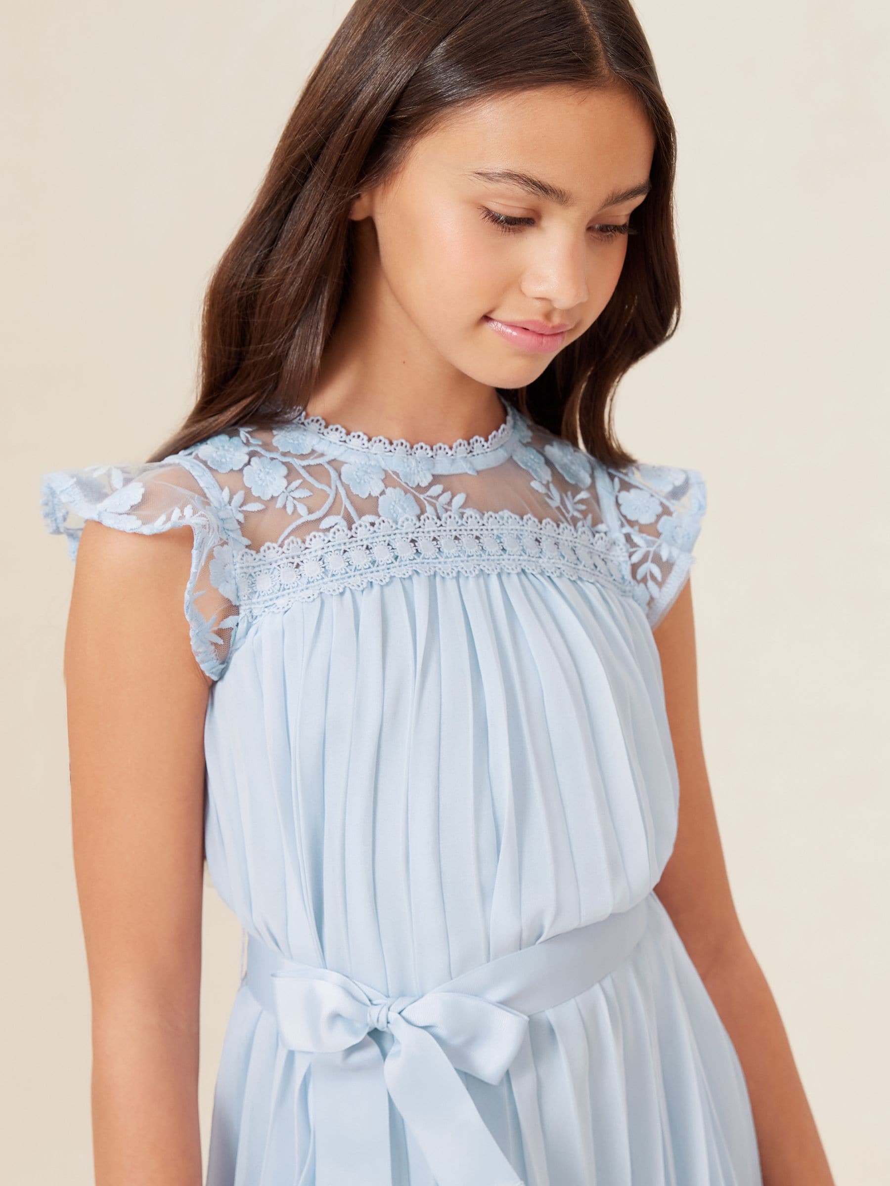 Blue Lace Yolk Pleated Occasion Dress (2-16yrs)