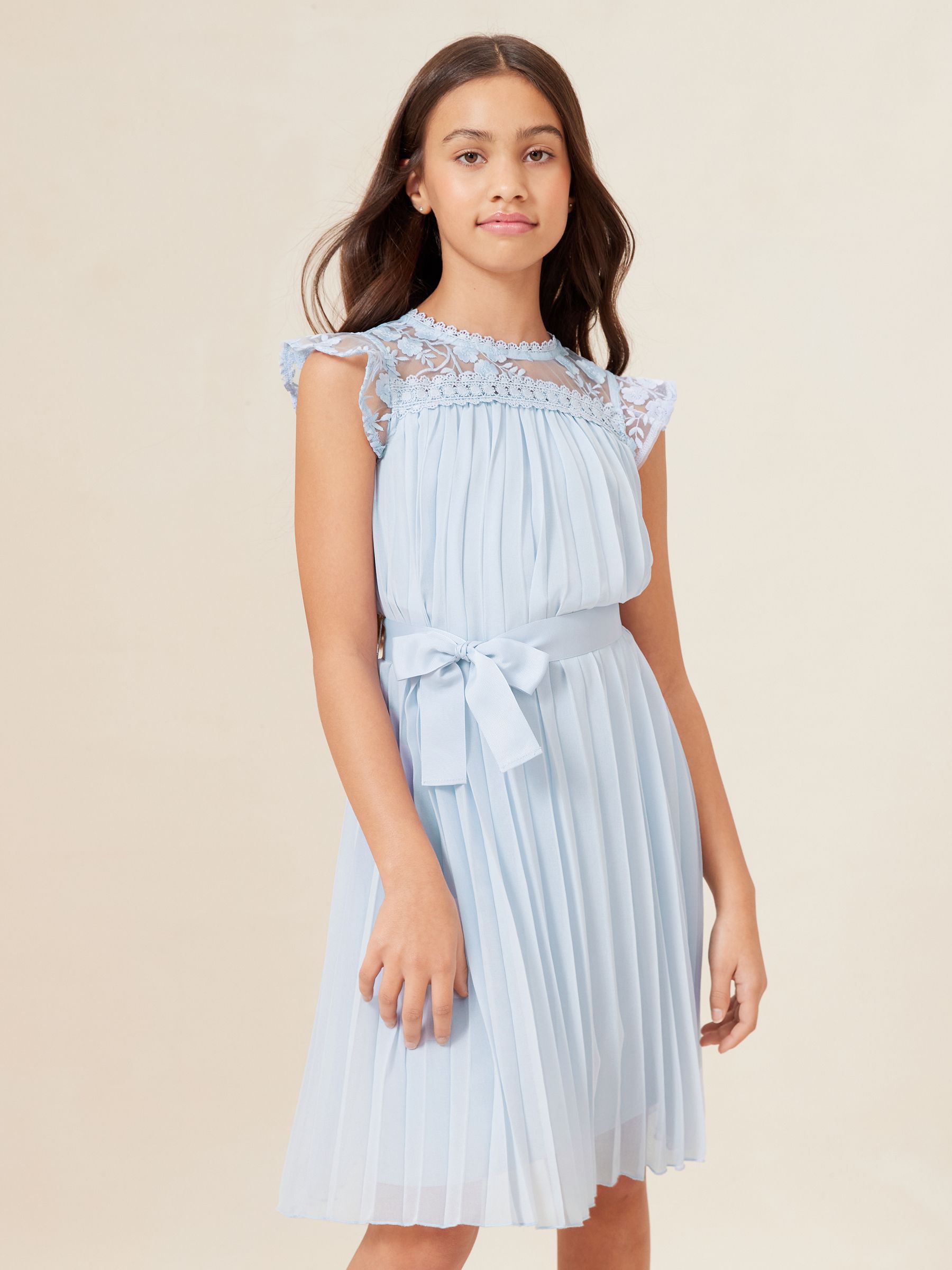 Blue Lace Yolk Pleated Occasion Dress (2-16yrs)