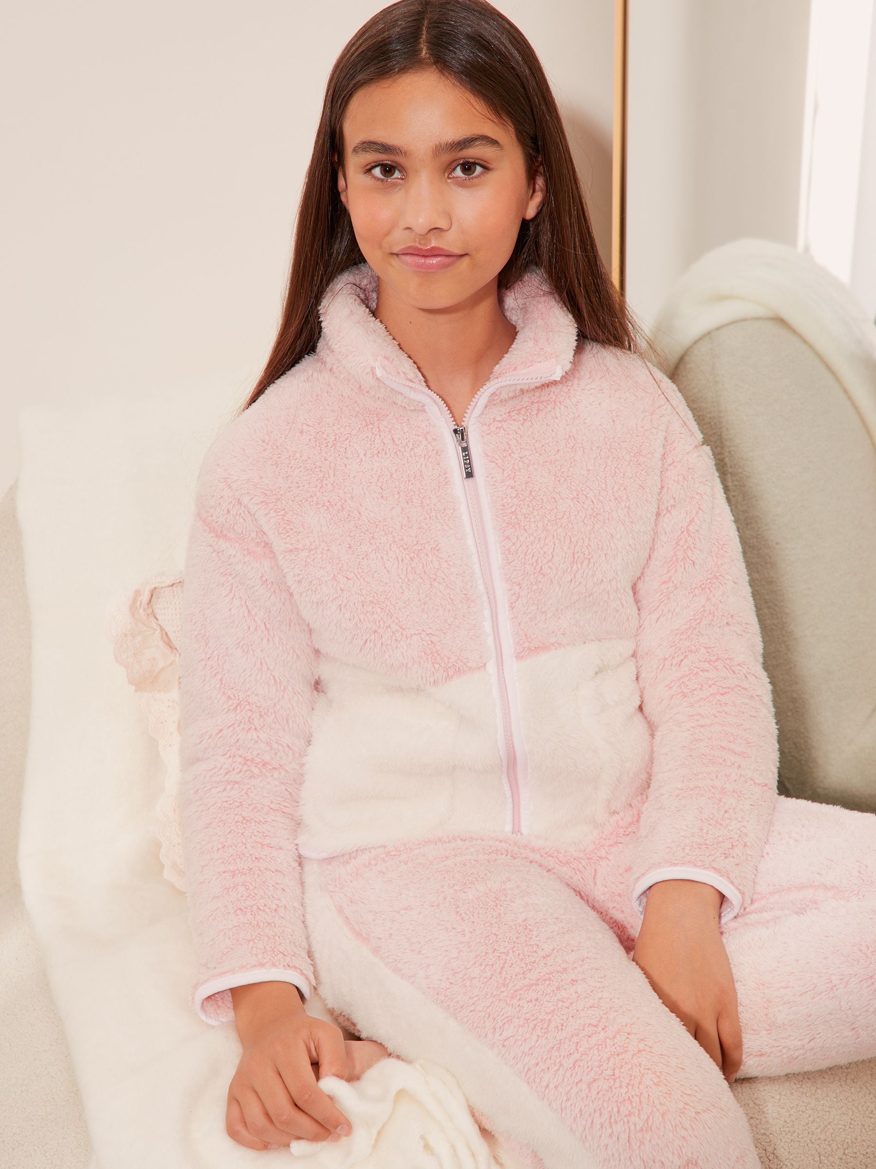 Lipsy Pink Colourblock Soft Touch Borg Pyjamas (5-16yrs)